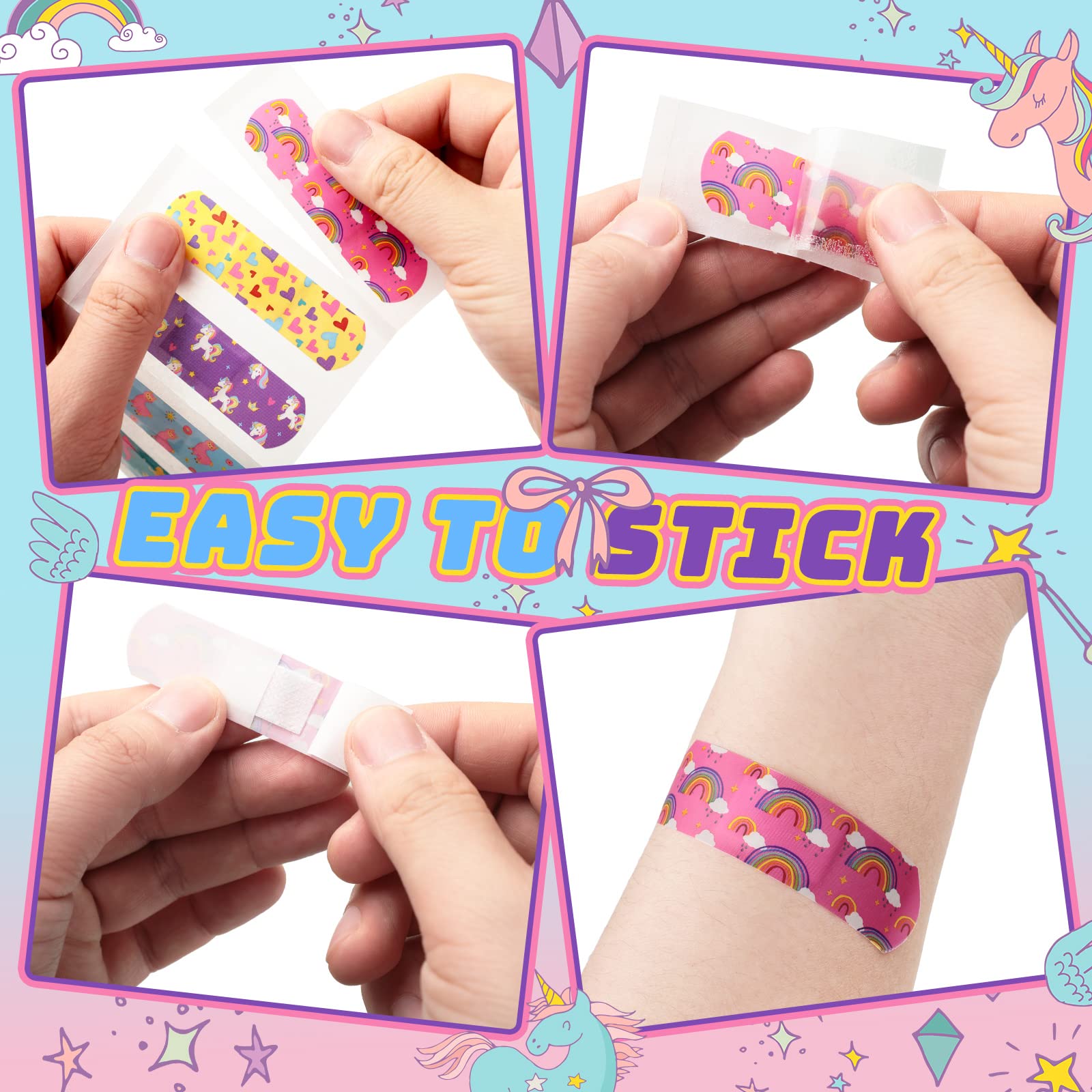 Tondiamo 400 Pieces 5 Styles Cartoon Bandages for Kids Flexible Adhesive Colorful Strips Waterproof Cute Bandages for Girls Repa