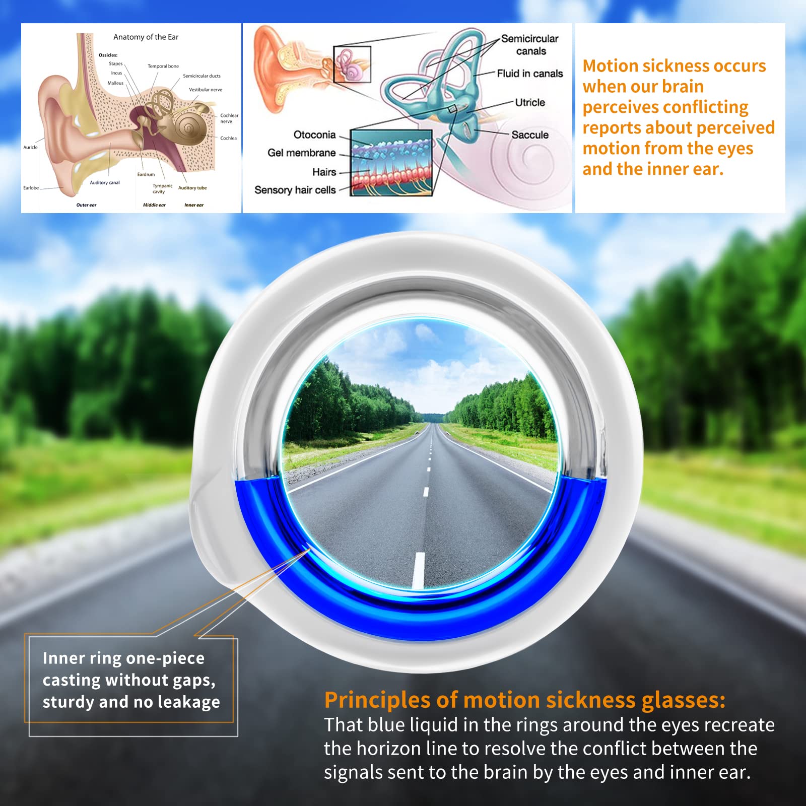 Hion Motion Sickness Glasses,Relieve Carsickness Airsickness Seasickness,Ultra-Light Portable Nausea Vertigo Glasses, No Lens Li