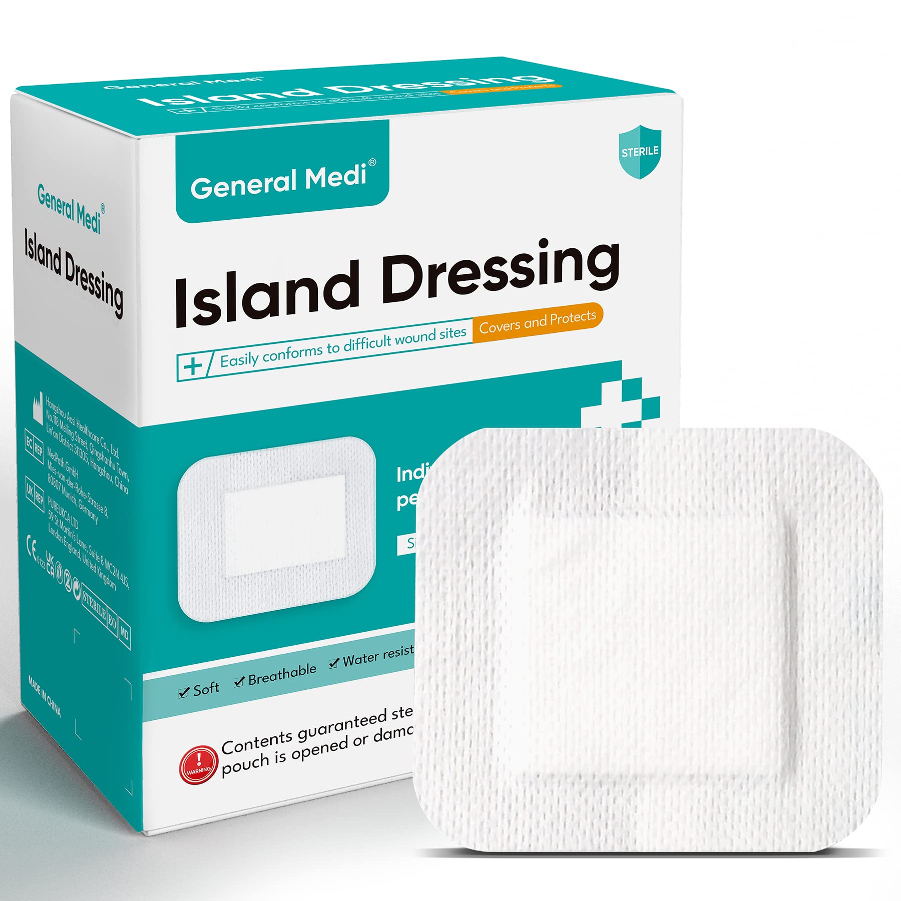 General Medi Sterile Island Dressing Bordered Gauze - 50 Count, 4 x 4 Gauze Pads, Wound Care Pad with Adhesive Border - Sterile,