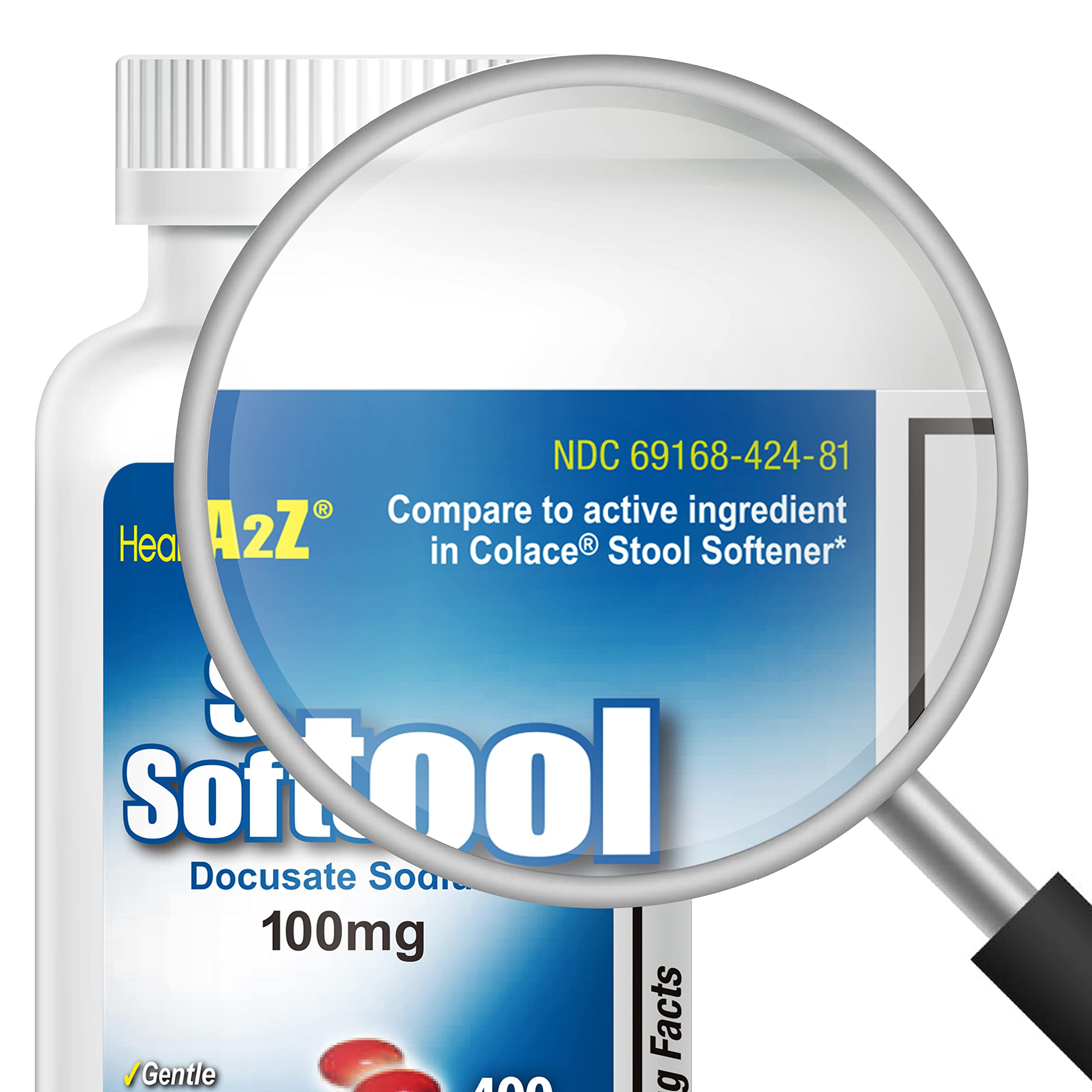 HealthA2Z? Stool Softener | Docusate Sodium 100mg | Red Capsules | Dependable | Gentle Constipation Relief (400 Counts (Pack of