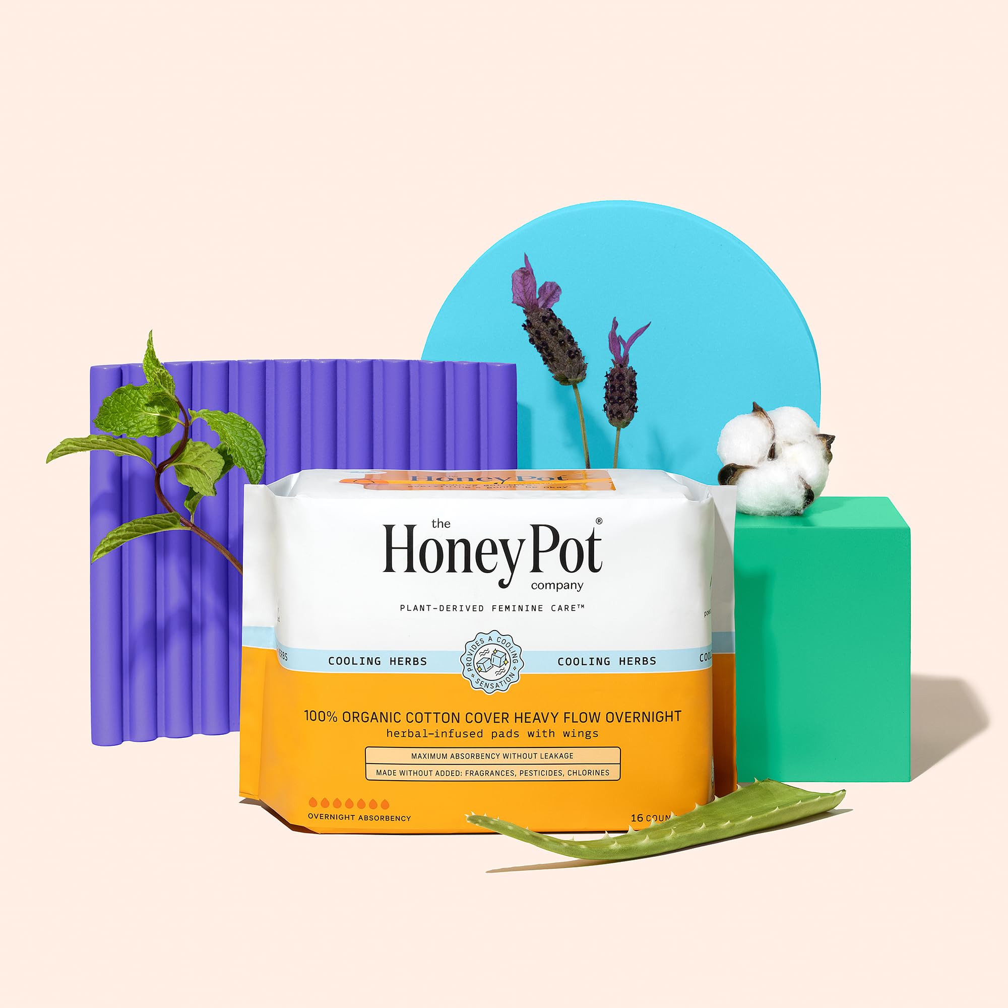 The Honey Pot Company - Herbal Sanitary Pads for Women - Heavy Flow Overnight w/Wings - Infused w/Essential Oils for Cooling Eff