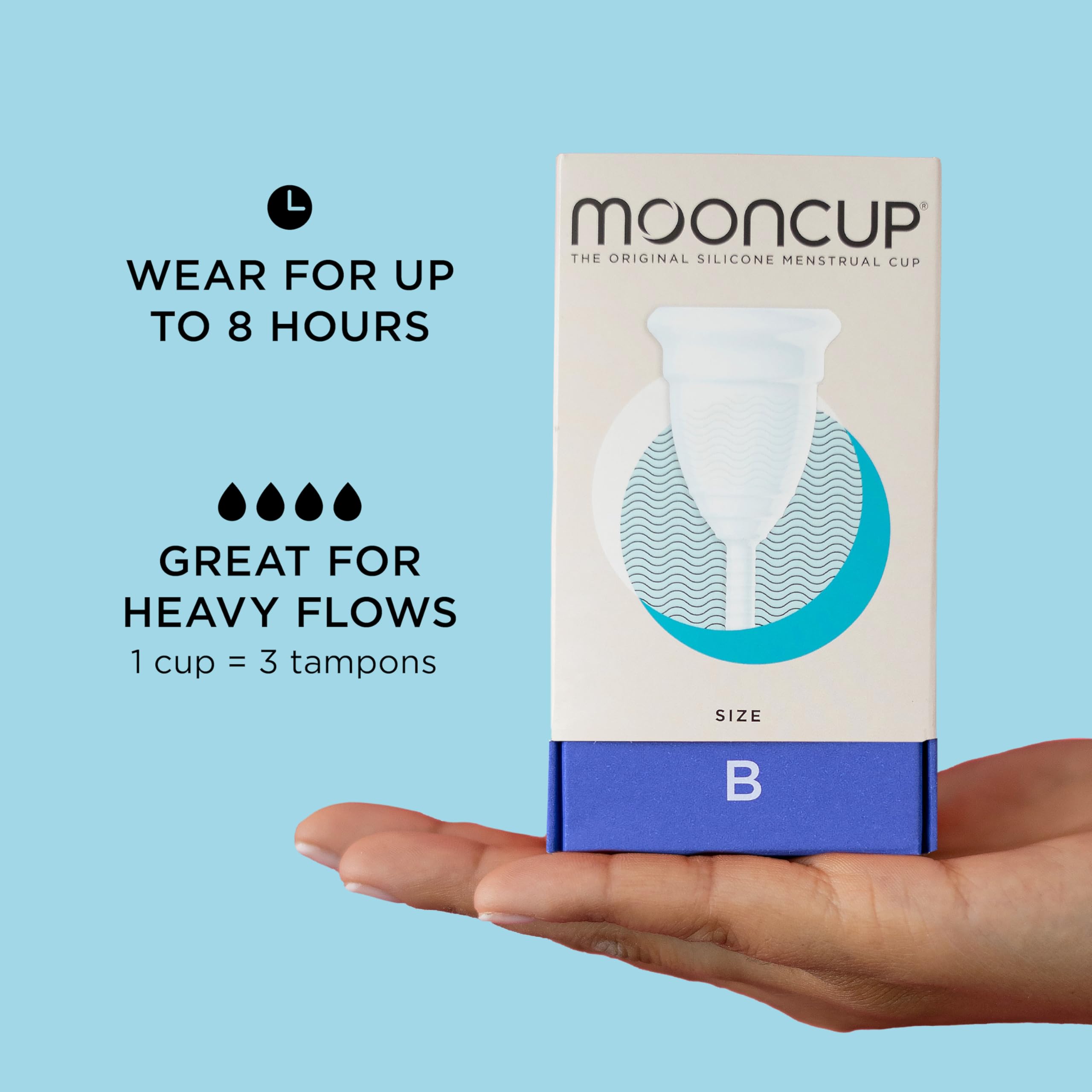 Mooncup The Original Silicone Menstrual Cup, Reusable, Ultra Soft & Easy Insert, Great for Heavy Flows, Size B, Age 30 or Under