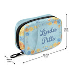 Custom Pill Box 7 Day Pill Case Bag Blue Yellow Flower Personalized Name Travel Pill Organizer Bag with Zipper Portable Weekly C