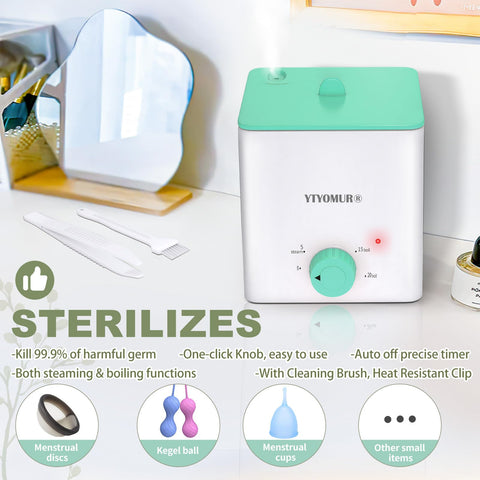 YTYOMUR Menstrual Cups with Sterilizer, 2 Reusable Period Cups for Women, Tampon and Pad Alternative, Feminine Cup with Cleaner 
