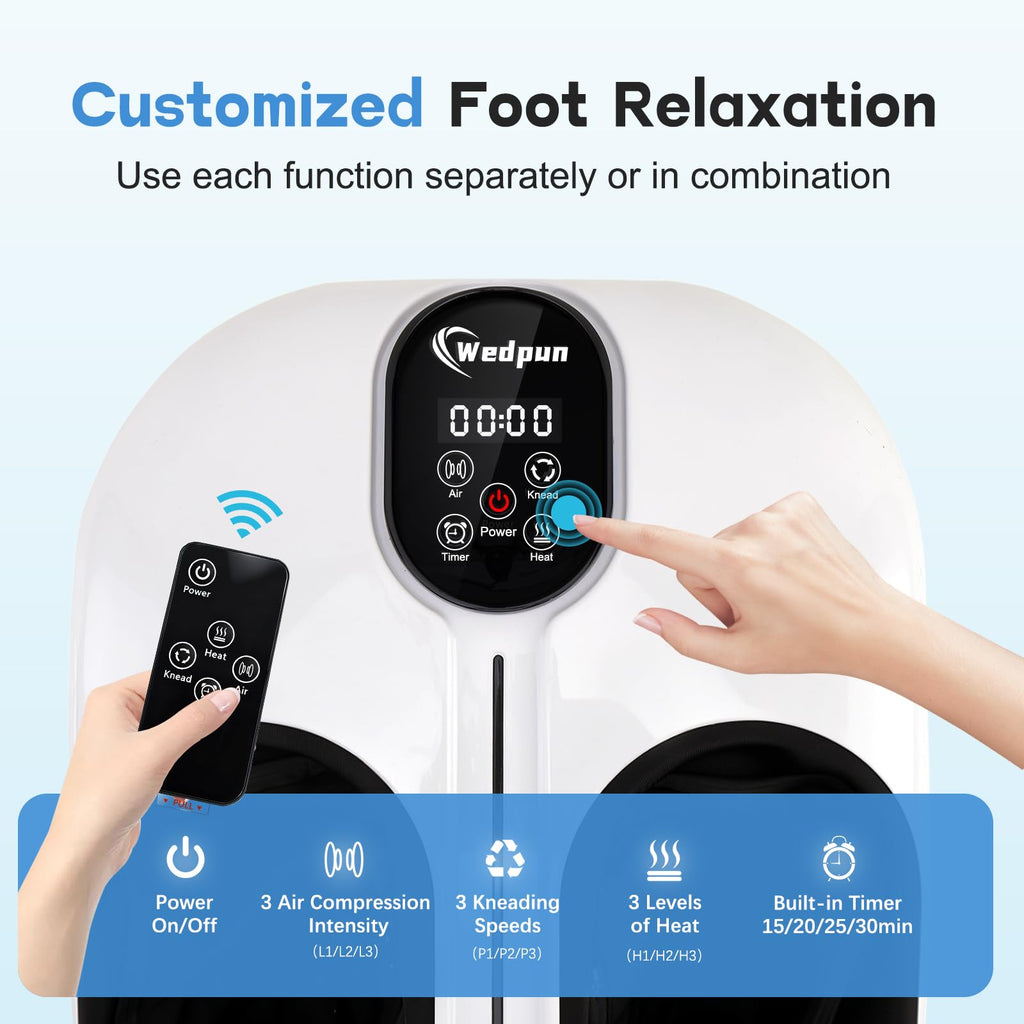 Wedpun Foot Massager with Heat Shiatsu Feet Massager for Neuropathy and Plantar Fasciitis Deep Kneading Air Compression Heat for