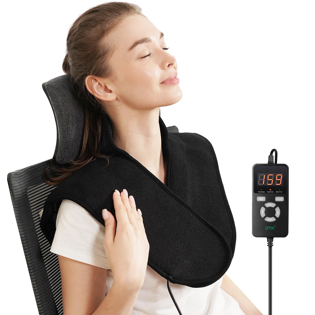 UTK Heating Pad for Neck and Shoulder, Natural Jade and Tourmaline Stones, Auto Shut Off, Memory Function,Temperature Adjustable