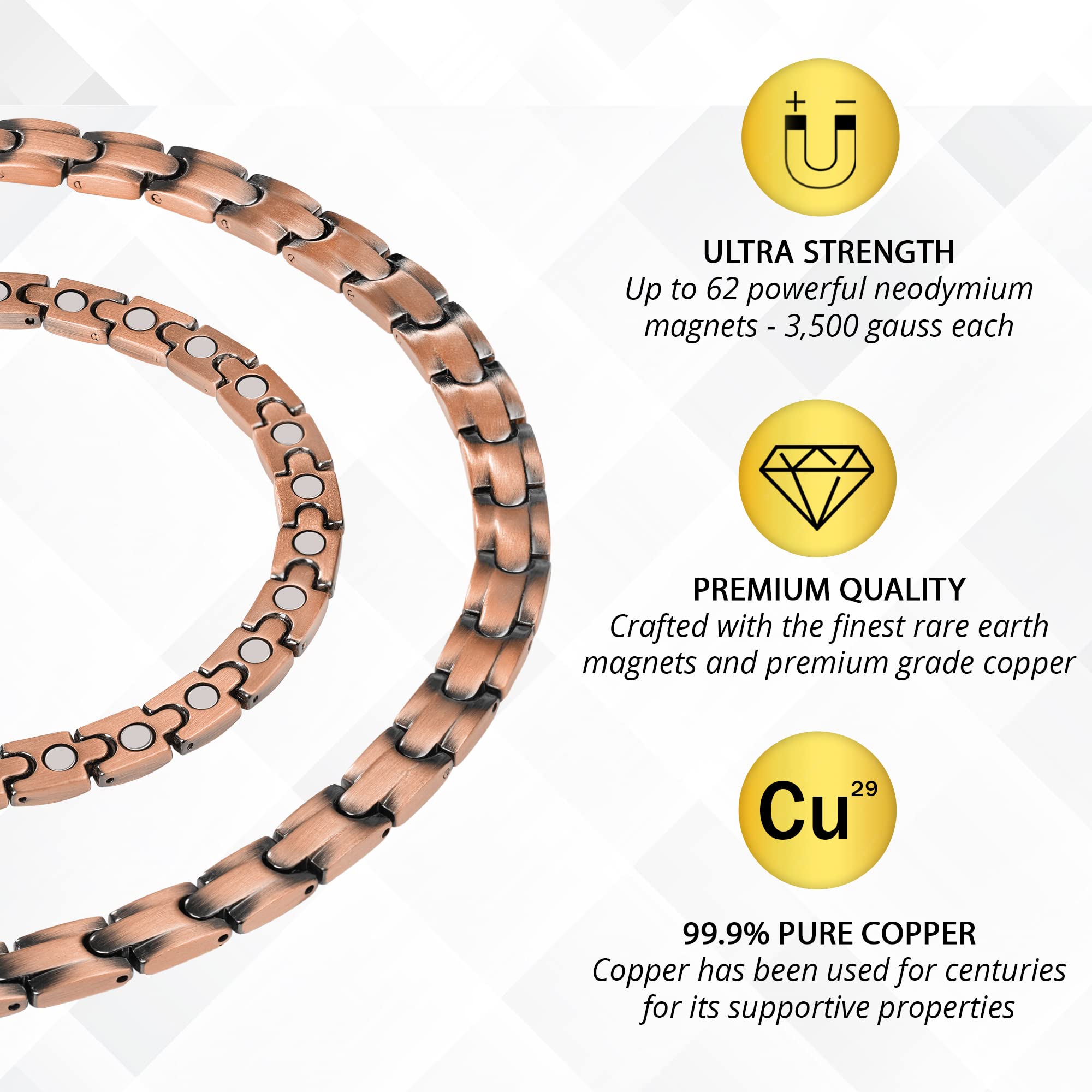 MagnetRX Copper Magnetic Necklace - Ultra Strength Magnetic Copper Necklace for Men and Women - 99.9% Pure Copper Necklace with