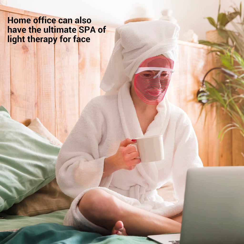 L E D Face Mask Light Therapy, 7 Colors L E D Light Therapy Mask, Red & Blue Light Therapy for Face, Light Mask for Skin Care, P