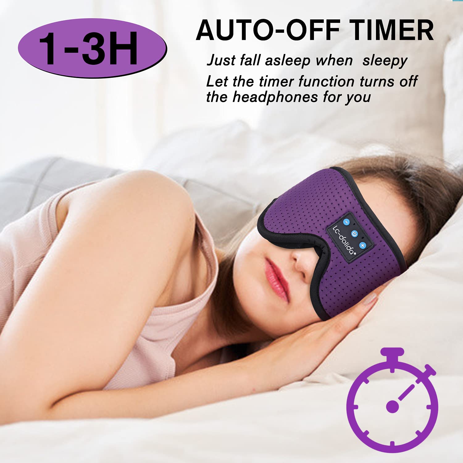 LC-dolida Sleep Headphones, Sleep Mask Bluetooth Wireless Music Eye Mask, Sleeping Headphones for Side Sleepers Sleep Mask with