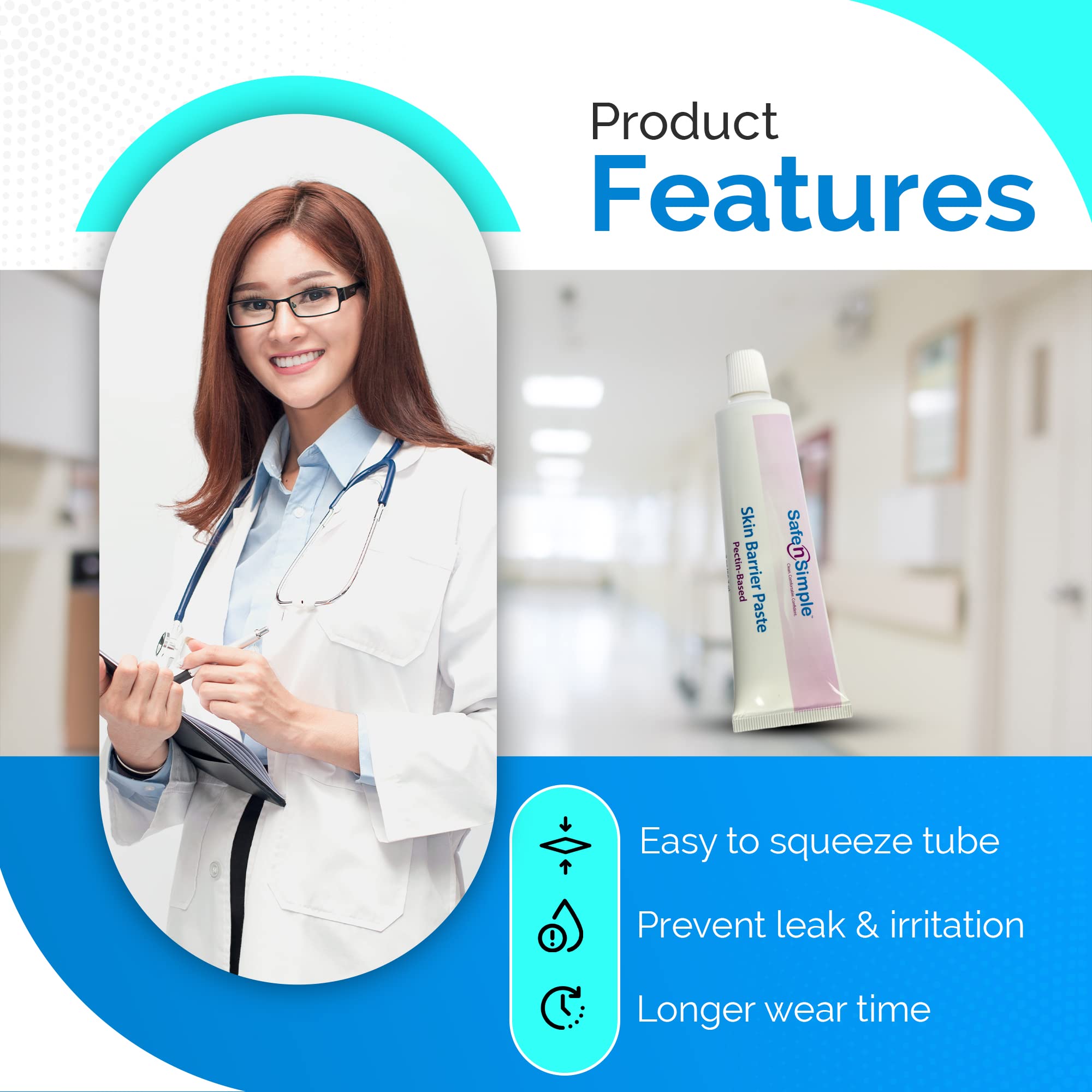 Safe n Simple Stoma Skin Barrier Paste - 2 oz - Protective Ostomy Supplies - Stoma Adhesive Skin Protectant Paste - Ostomy Skin