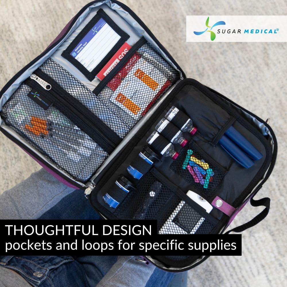 Sugar Medical Insulated Diabetes Travel Bag | Diabetic Care Products | Diabetic Supplies Case | Glucose Meter Case (Orchid)