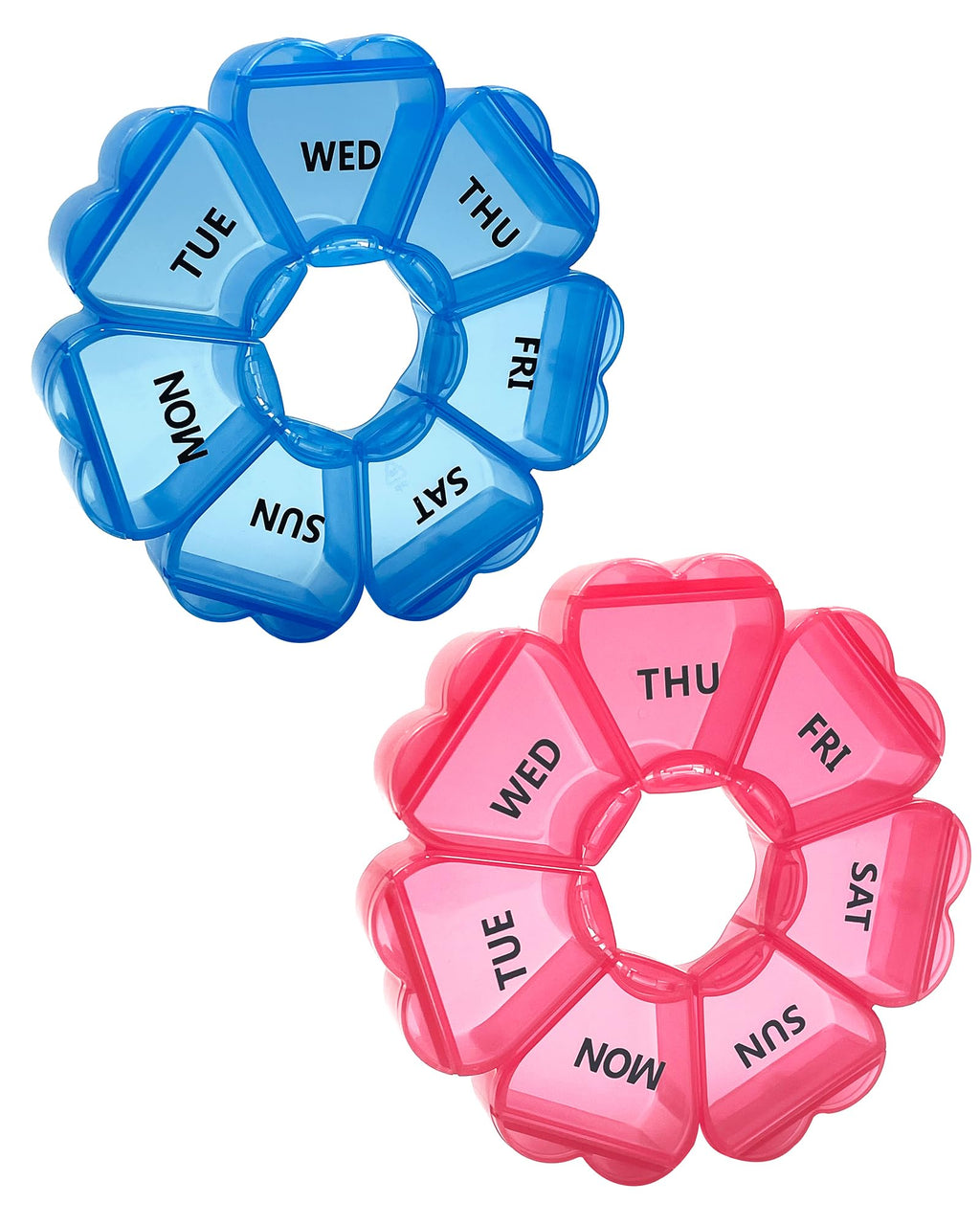 Large Weekly Pill Organizer,7 Day Cute Heart Pill Organizer,Weekly Container for Fish Oil/Medicine/Supplements (Blue2+Pink3)