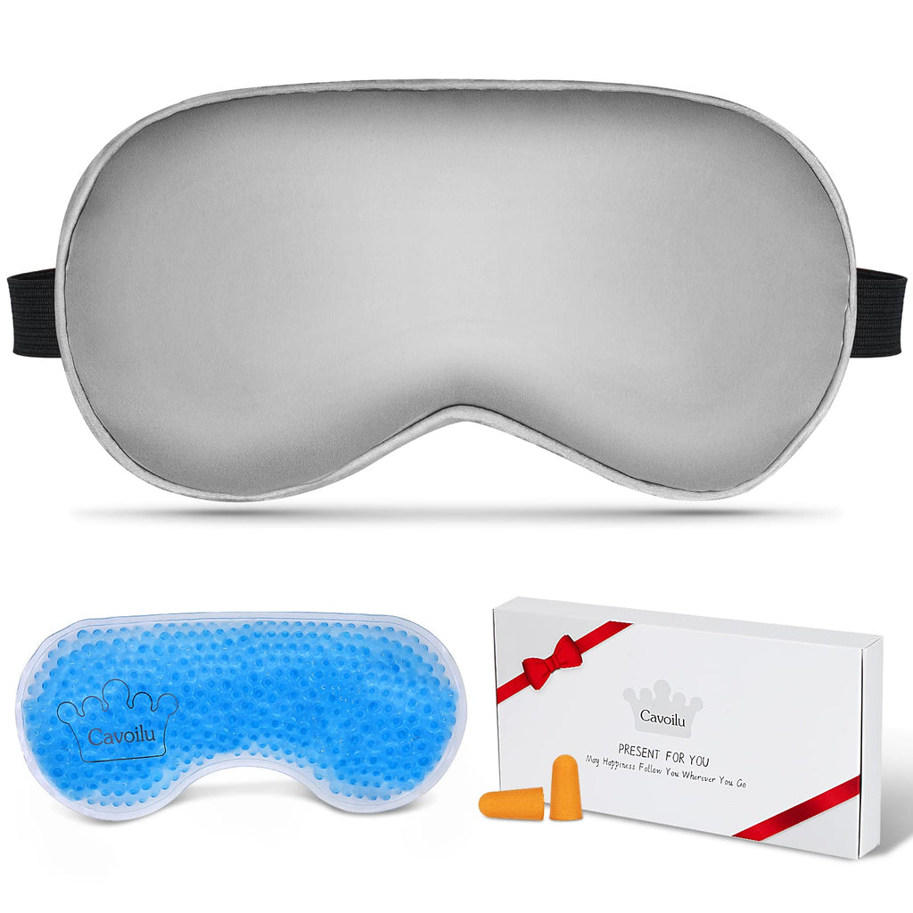 Cavoilu Sleep Mask w/ Cooling Gel Eye Mask, Silk Eye Mask for Sleeping, Hot & Cold Eye Masks, Blindfold Eye Cover Sleeping Mask 