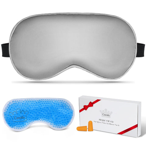 Cavoilu Sleep Mask w/ Cooling Gel Eye Mask, Silk Eye Mask for Sleeping, Hot & Cold Eye Masks, Blindfold Eye Cover Sleeping Mask 