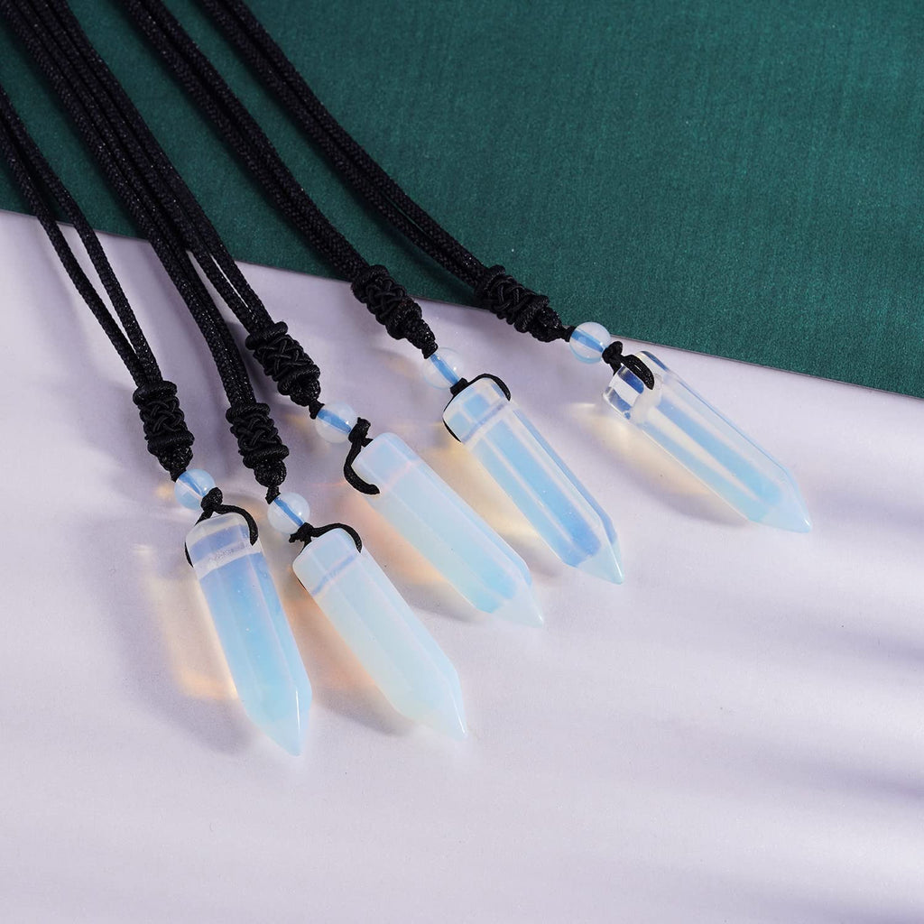 TIKCAUZ Hexagonal Crystal Stone Necklace White Opalite Point Pendant with Adjustable Rope Natural Gemstone Necklace Handmade Jew