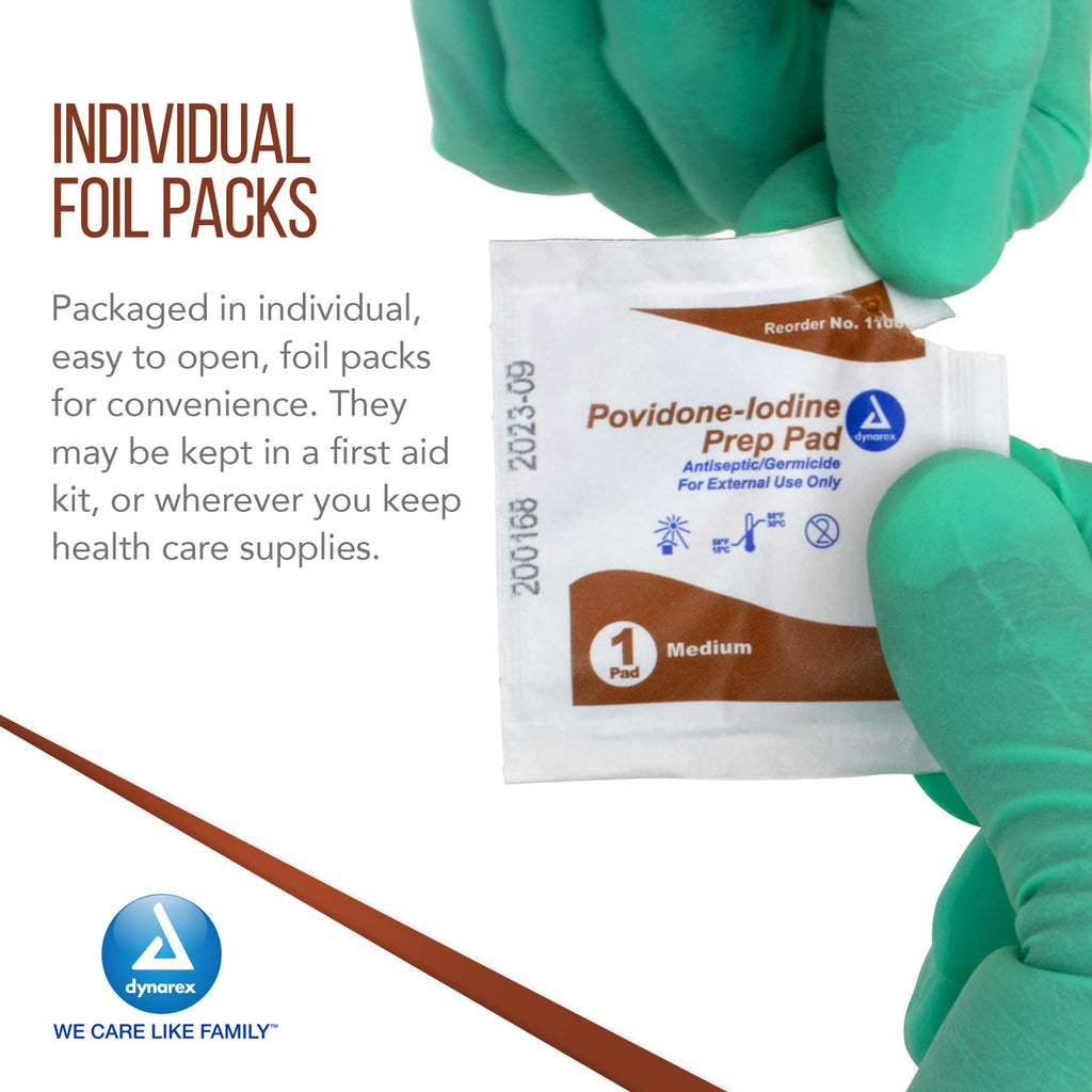 Dynarex Povidone-Iodine Prep Pads, Saturated with Povidone Iodine 10%, Medical-Grade Antiseptic Wipes Used for Prepping Prior Mi