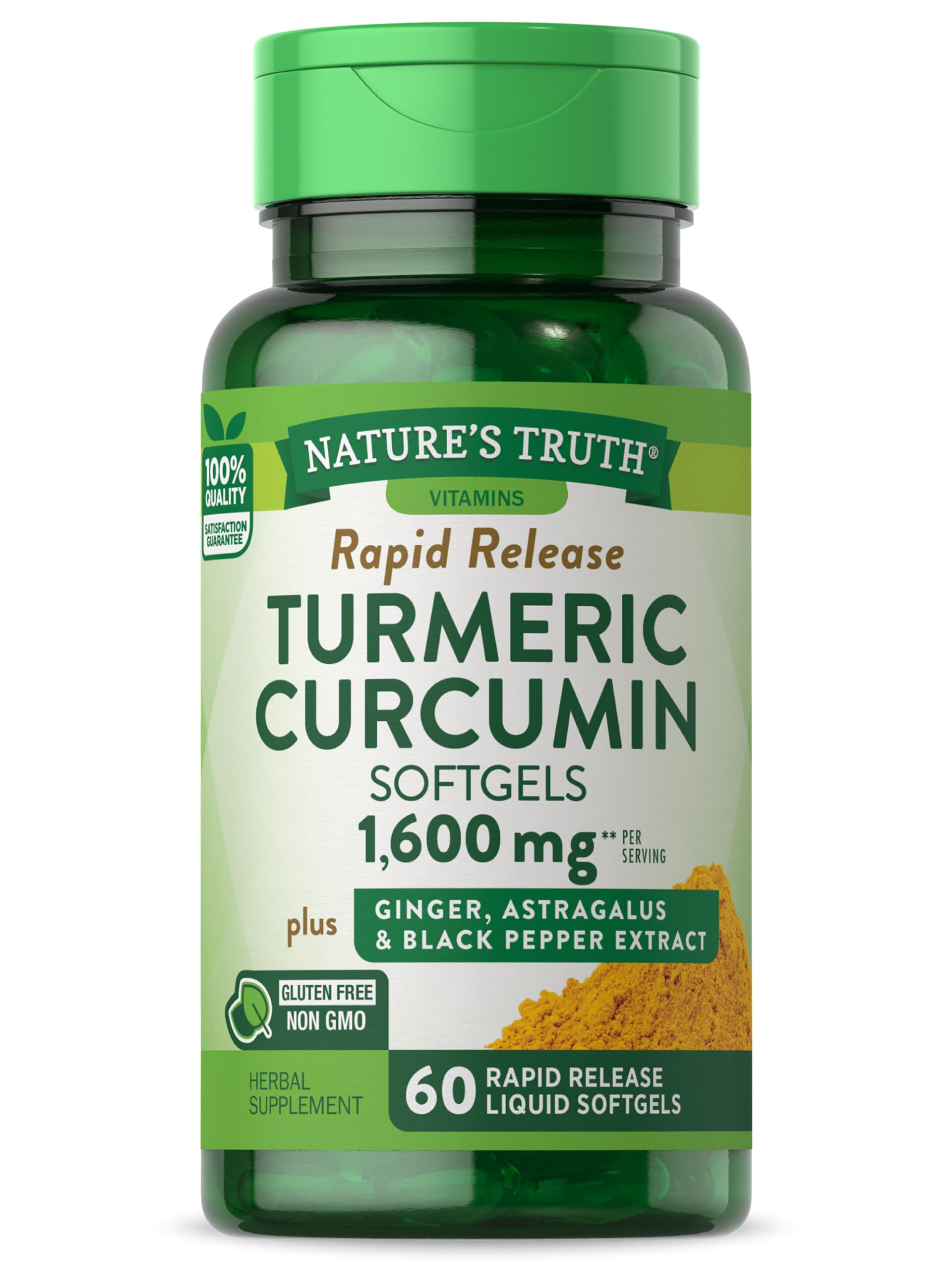 Natures Truth Turmeric Curcumin Complex | 1600mg | 60 Softgel Capsules | with Ginger, Astragalus, & Black Pepper Extract | Non-
