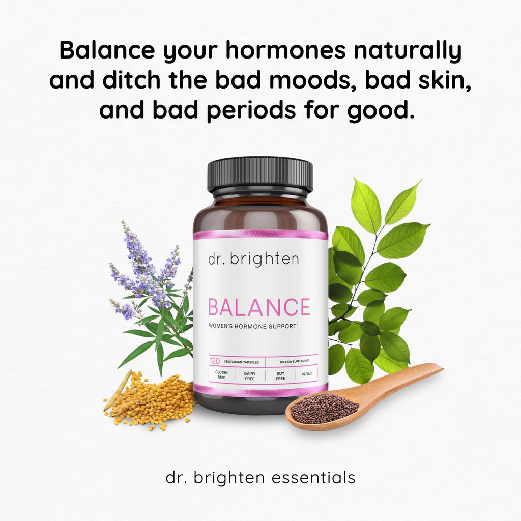 Dr. Brighten Balance - Hormone Balance for Women with Chasteberry and DIM - Targets Hormonal Acne, Period Issues, & PMS - Vegan,