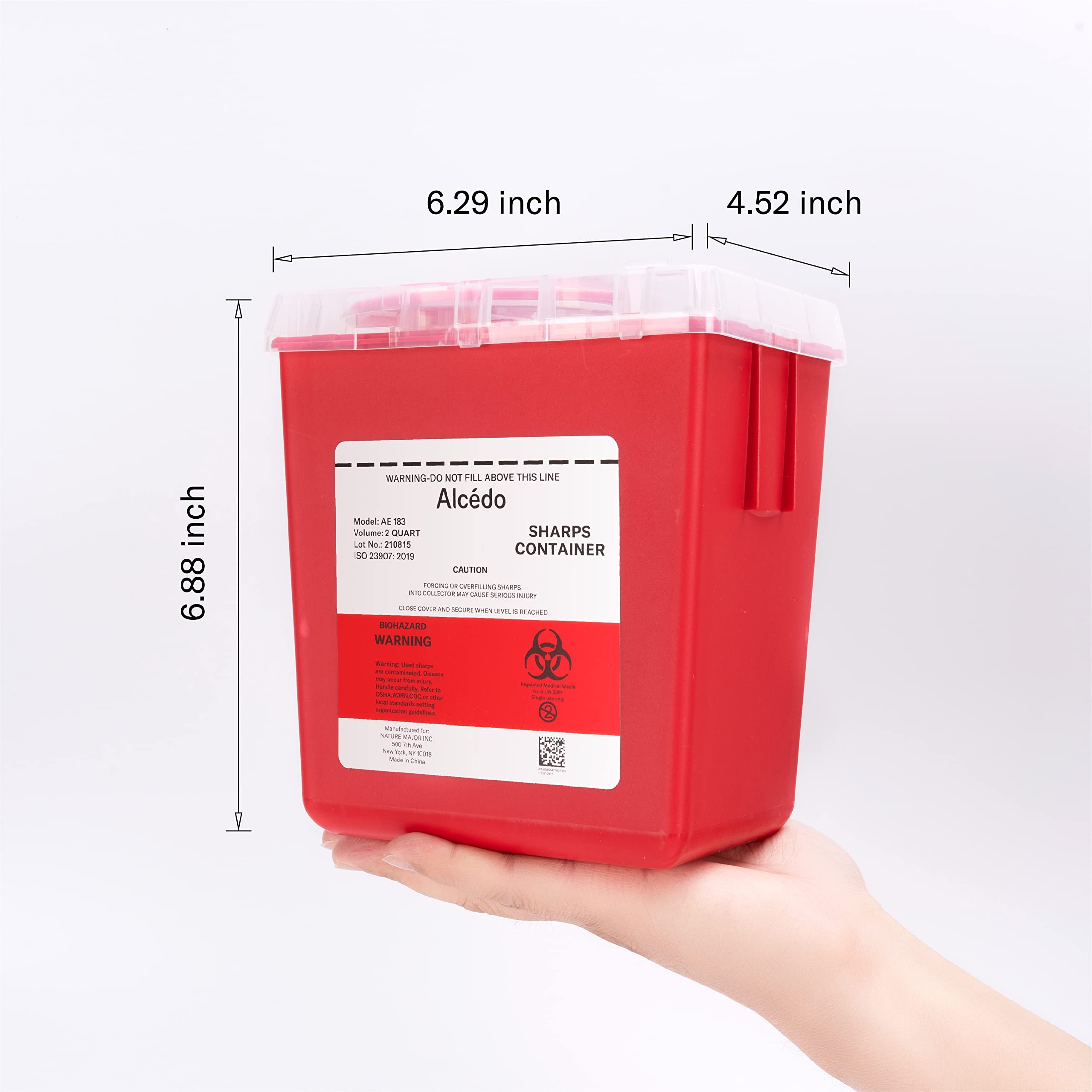 Alcedo Sharps Container for Home and Professional Use 2 Quart (3-Pack), Biohazard Needle and Syringe Disposal, Medical Grade