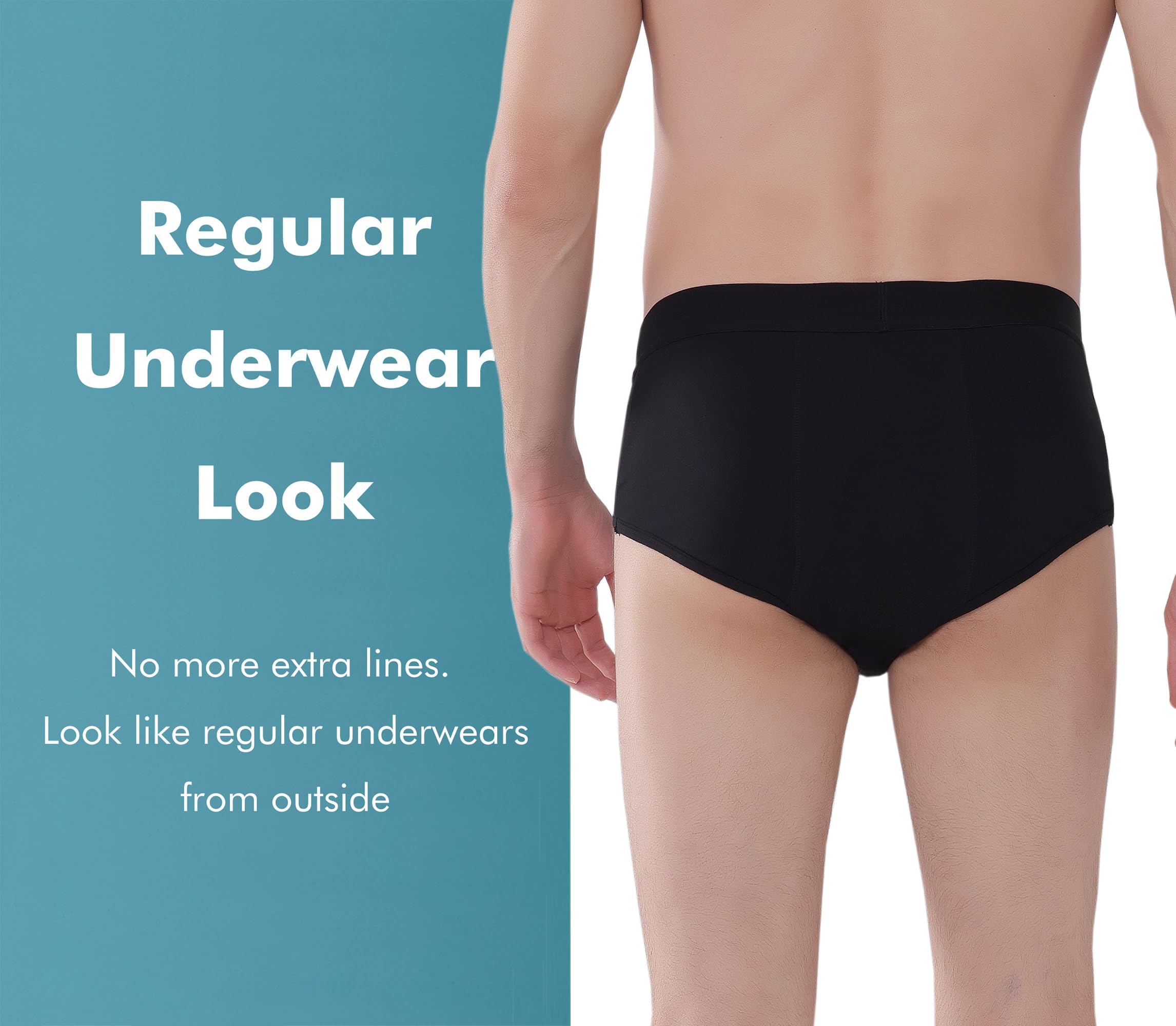 AIRCUTE Men Urinary Incontinence Underwear Washable Super Absorbency Briefs for Bladder Leak 160 ML 3 Pack (3 Black, Large)