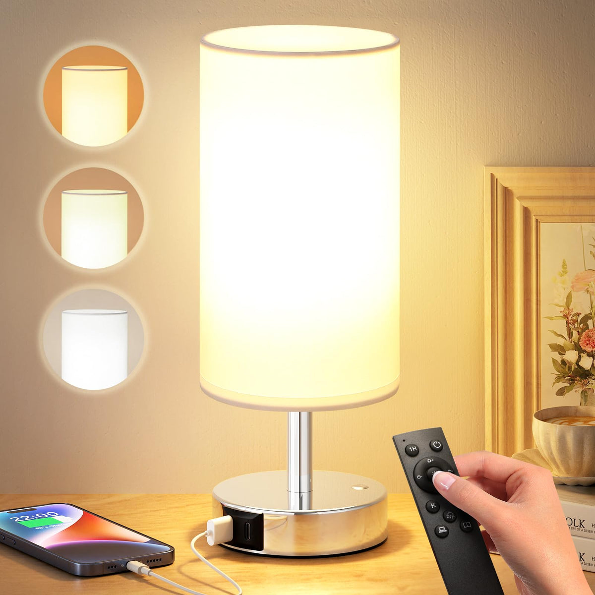 Light Therapy Lamp 10000 Lux, Sun Lamp with Remote, 3 Color Temperature & Stepless Dimming, White Happy Sunlight Lamp, Daylight 