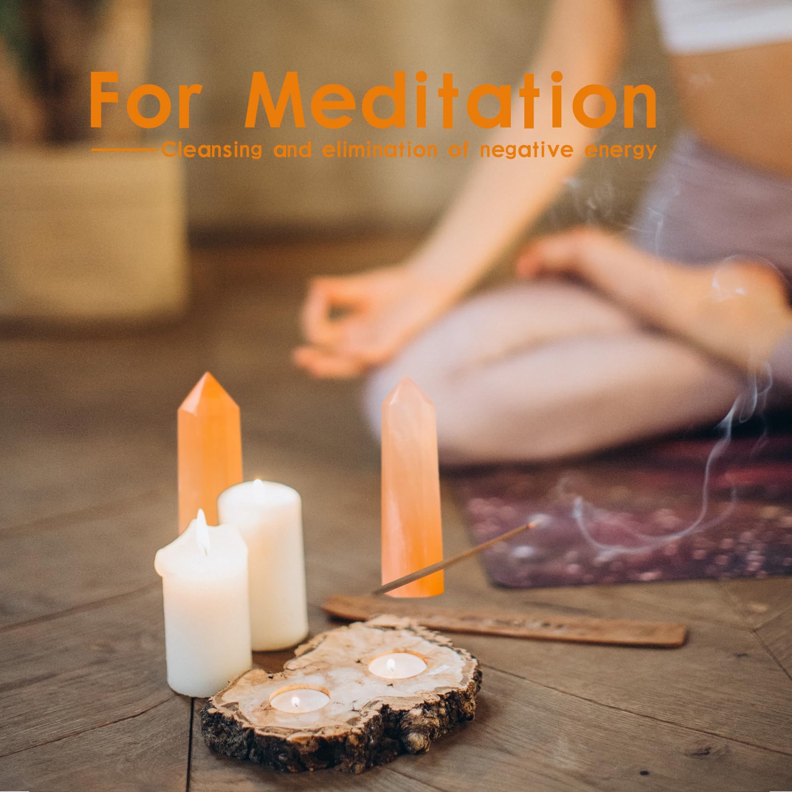 Runyangshi 1PCS Natural Crystal 4 Himalayan Salt Selenite Tower 6 Faceted Single Point Prism Healing Crystal Wand for Meditation