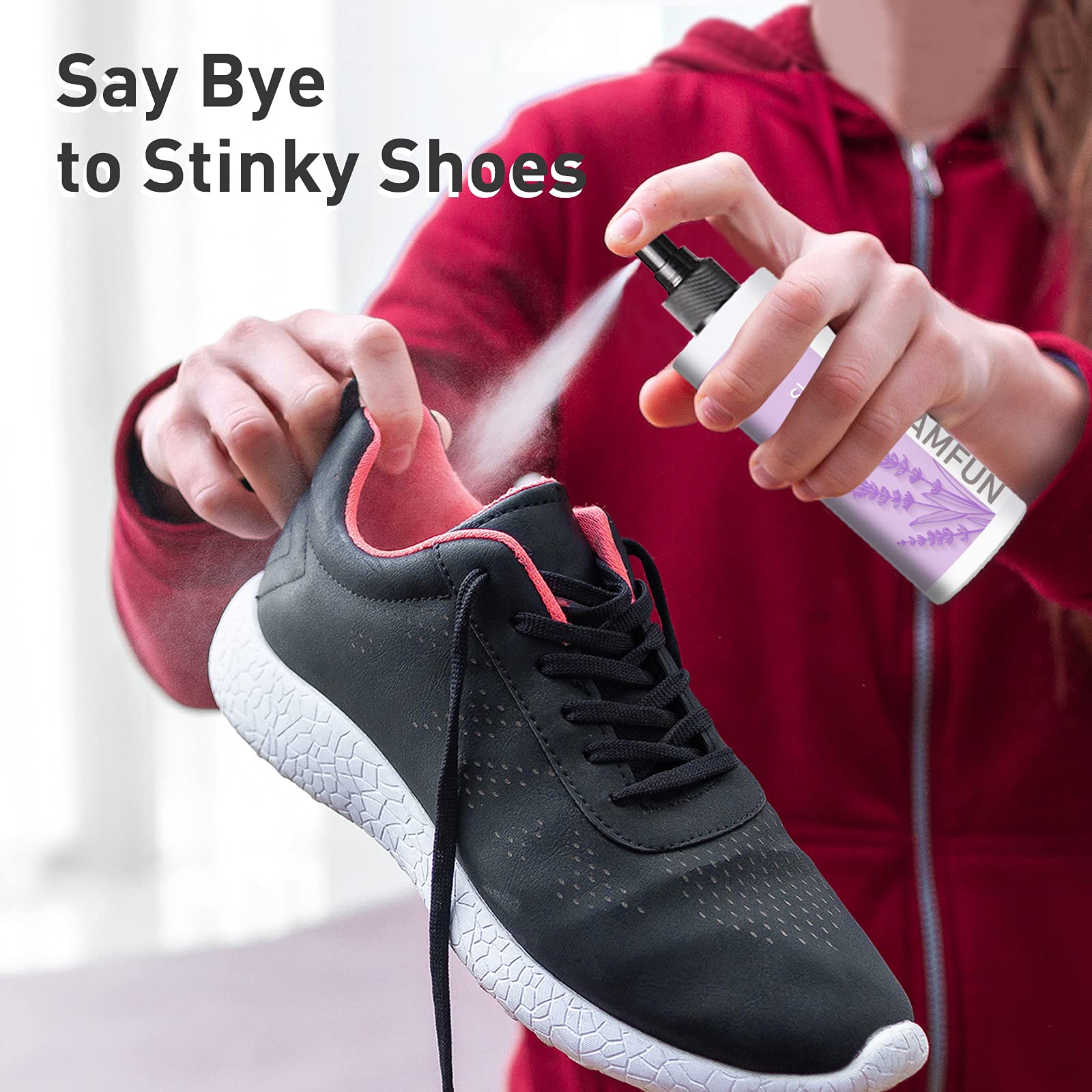 Shoe Odor Eliminator, Lamfun Deodorant Spray for Stinky Sneakers or Smelly Feet, Natural Shoe Deodorizer and Foot Deodorant Figh