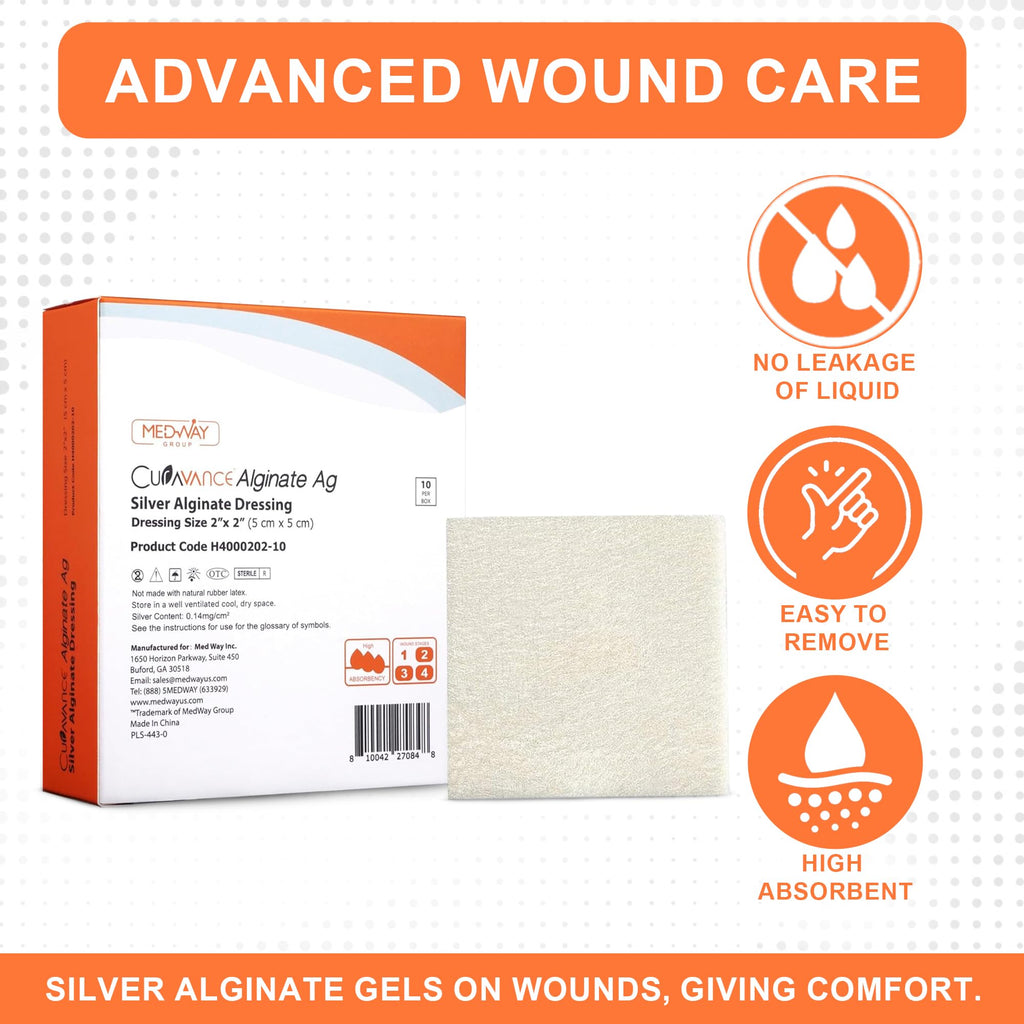 MedVance Silver Calcium Alginate Ag Sterile Highly Absorbent Antibacterial Dressing, (2 x 2) 5 dressings/Box, 5 Count (Pack of 1