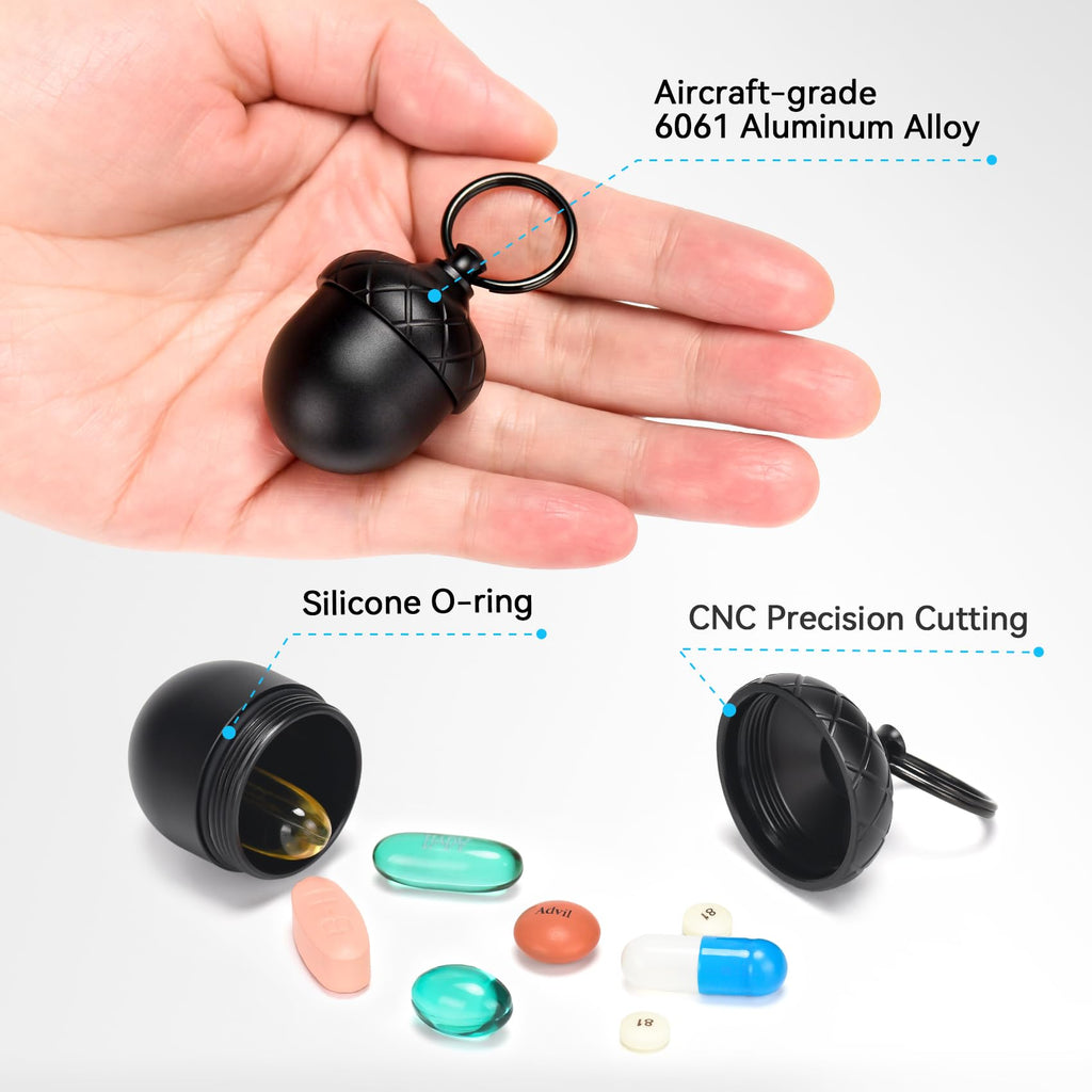 Aufew Mini Pill Case, Cute Keychain Pill Holder, Travel Metal Medicine Bottle, Airtight Pill Fob for Daily Pills & Small Essenti