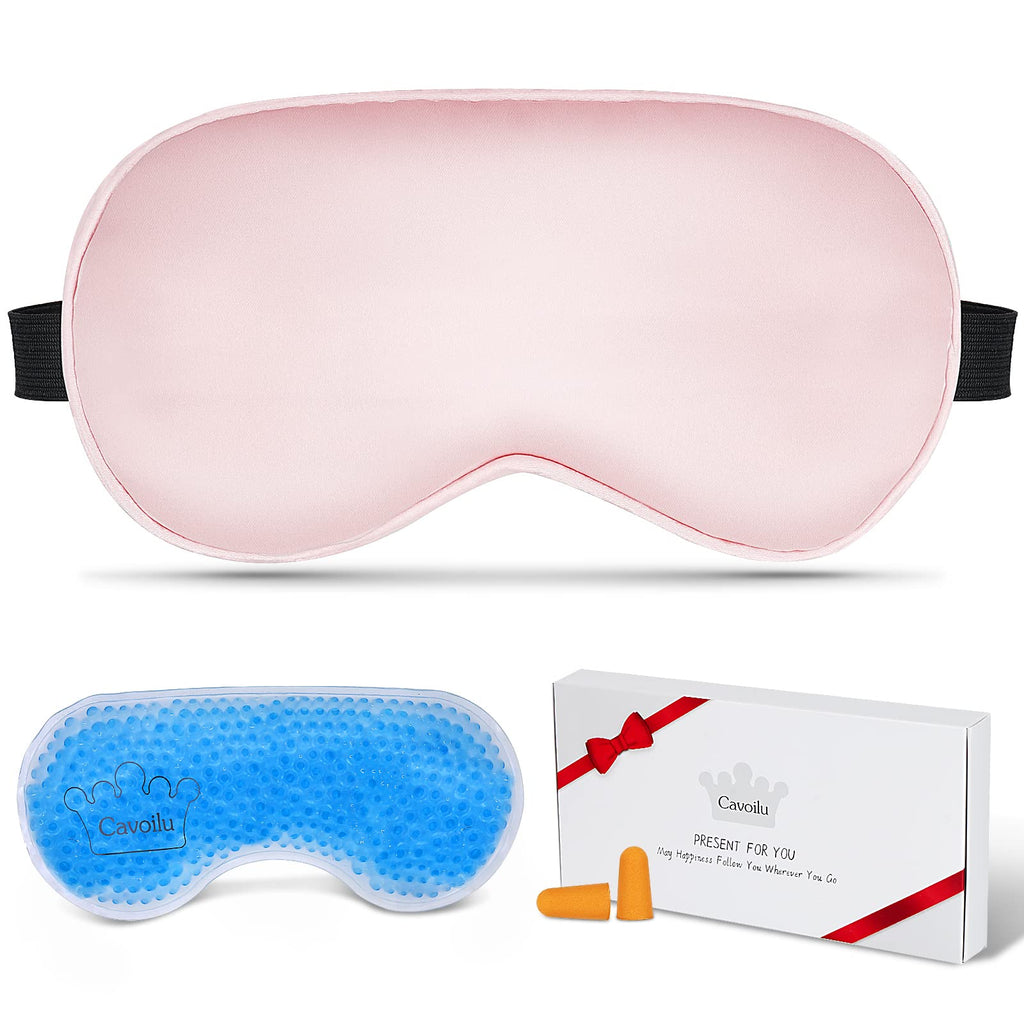 Cavoilu Cooling Eye Mask for Sleeping, Silk Sleep Mask w/Gel Eye Mask, Heated Eye Masks, Blindfold Eye Cover Women Sleeping Mask