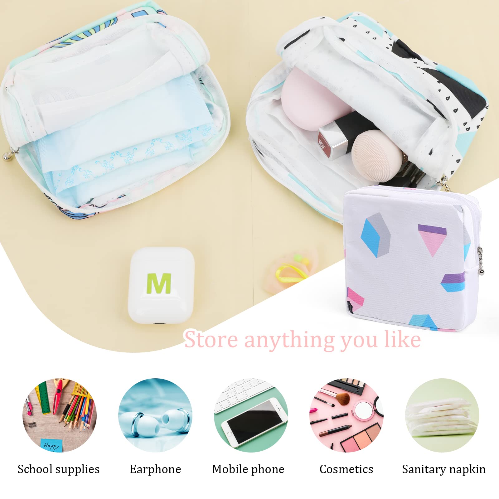 Vin Beauty 3pcs Period Bag,Period Pouch,Sanitary Napkin Storage Bag, Portable Reusable Menstrual Pads Bags,Tampon Storage Pouch