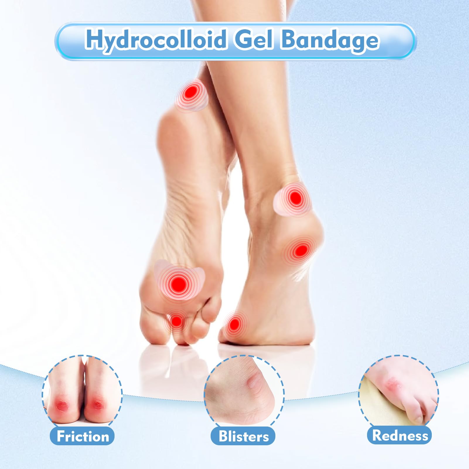 40ct Hydrocolloid Bandages Blister Bandages for Feet, Water Resistant Gel Blister Pads Blister Cushions for Heel Blister Prevent