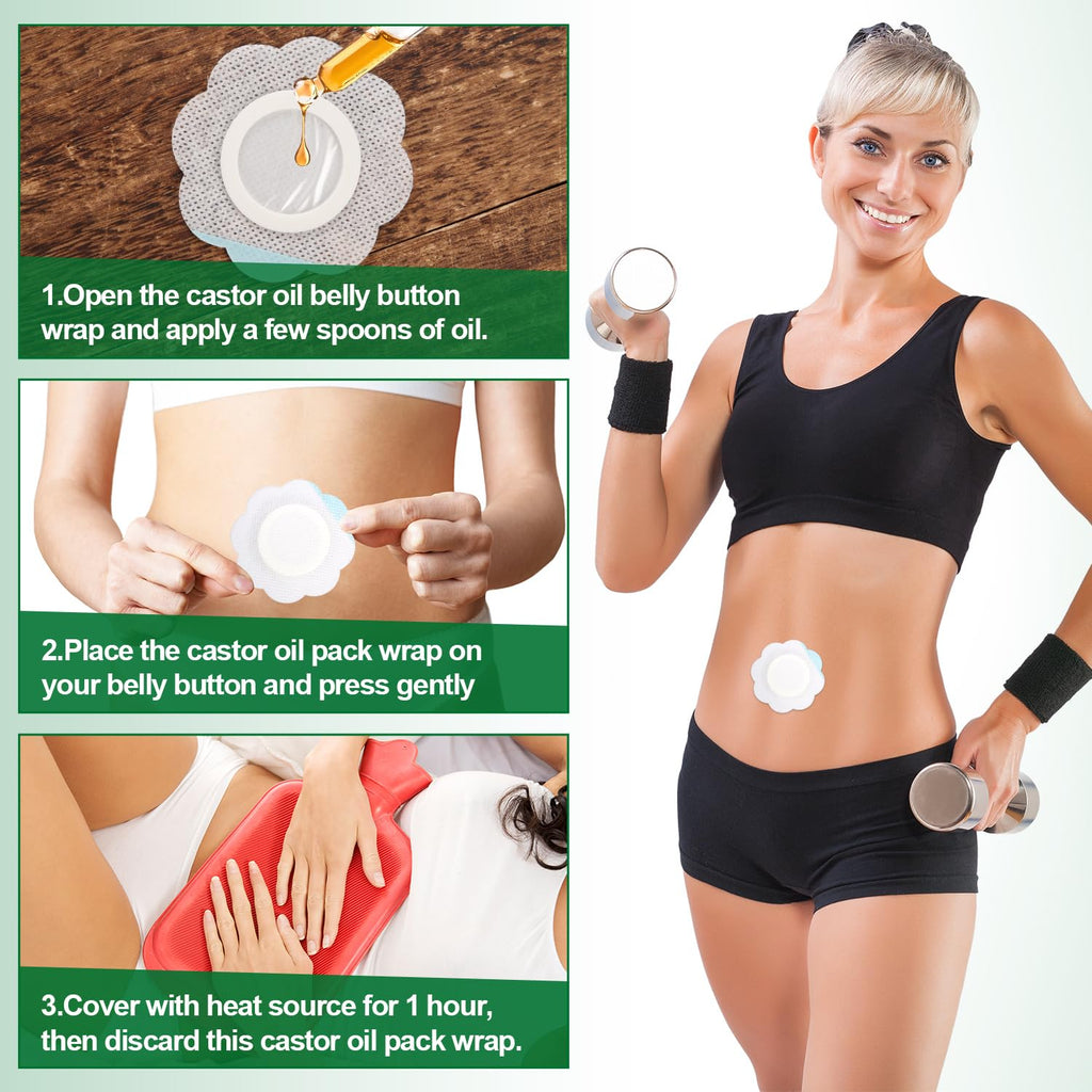 50pcs Castor Oil Pack Wrap for Belly Button, Self-Adhesive Patches High Water Absorption Pad Castor Belly Button Wrap Waterproof
