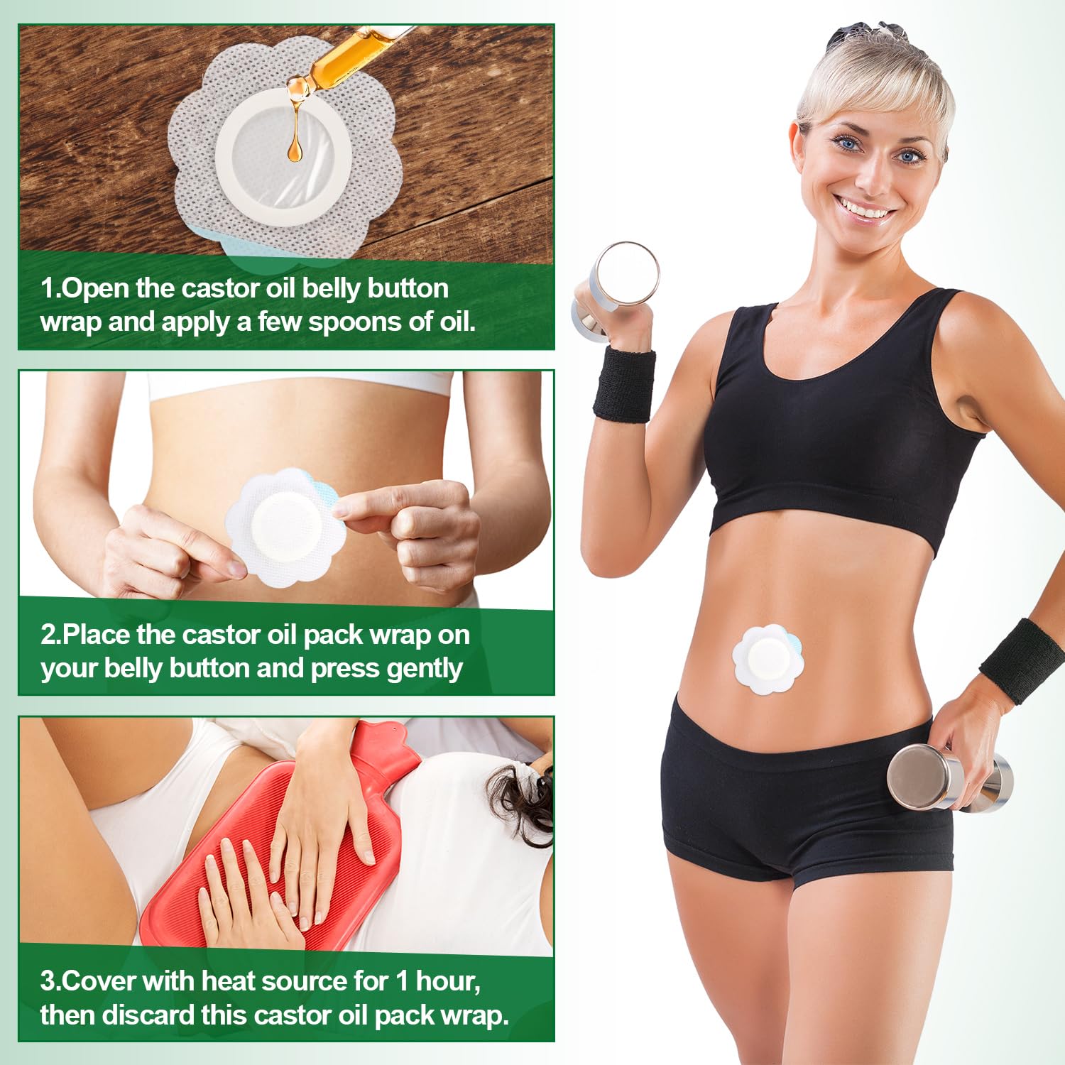 50pcs Castor Oil Pack Wrap for Belly Button, Self-Adhesive Patches High Water Absorption Pad Castor Belly Button Wrap Waterproof
