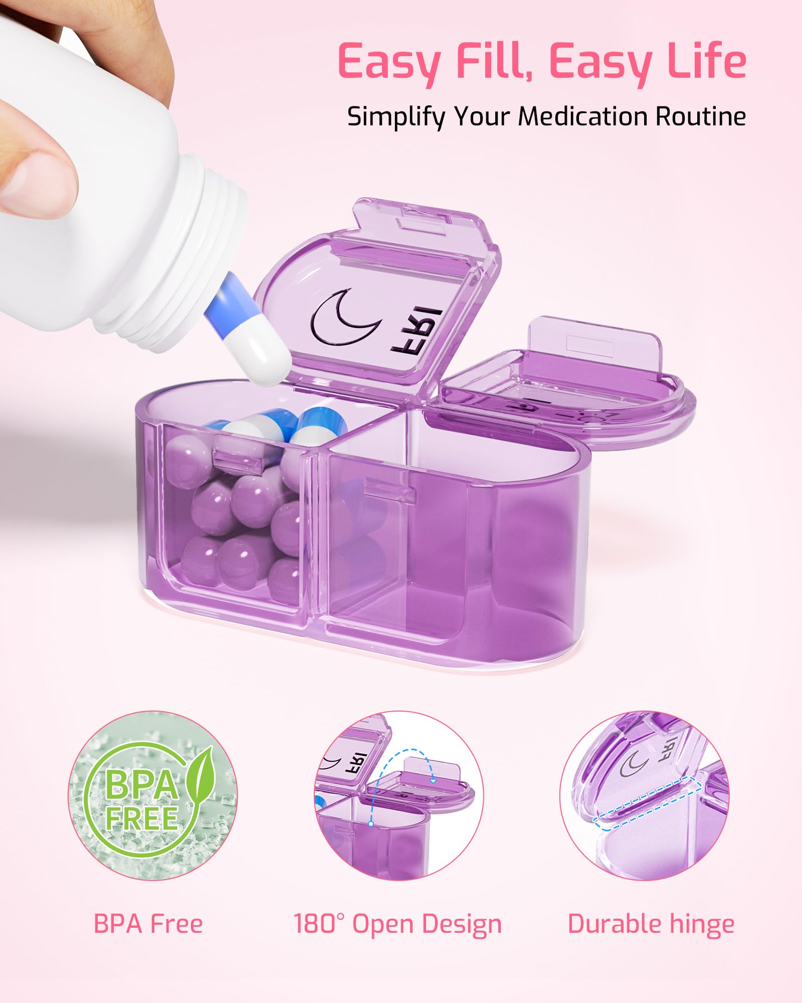 Daviky Weekly Pill Organizer 2 Times a Day, 7-Day AM PM Medicine Case, Travel-Friendly Pill Box for Fish Oils, Vitamins & Supple