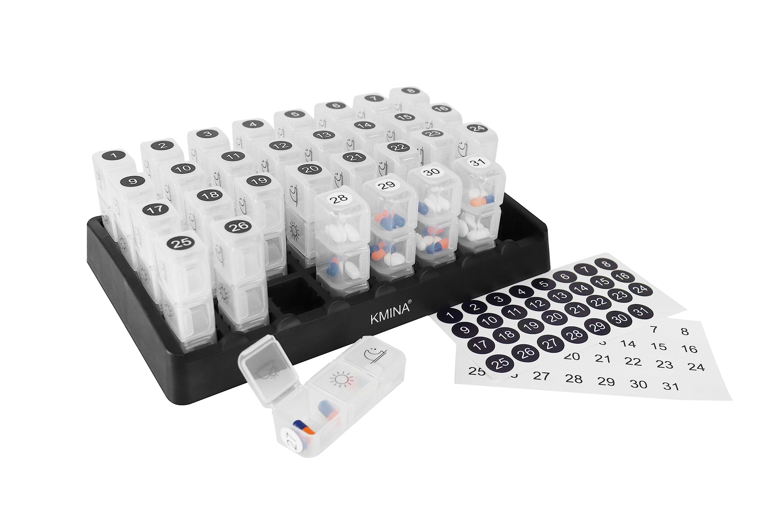 KMINA - Monthly Pill Organizer 3 Times a Day, 31 Days, Vitamin Box Large