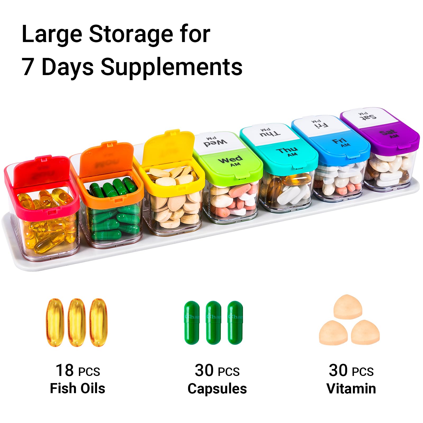 Daviky Extra Large Weekly Pill Organizer, BPA Free XL Pill Box 2 Times a Day, 7 Day AM PM Medicine Pill Organizer for Supplement