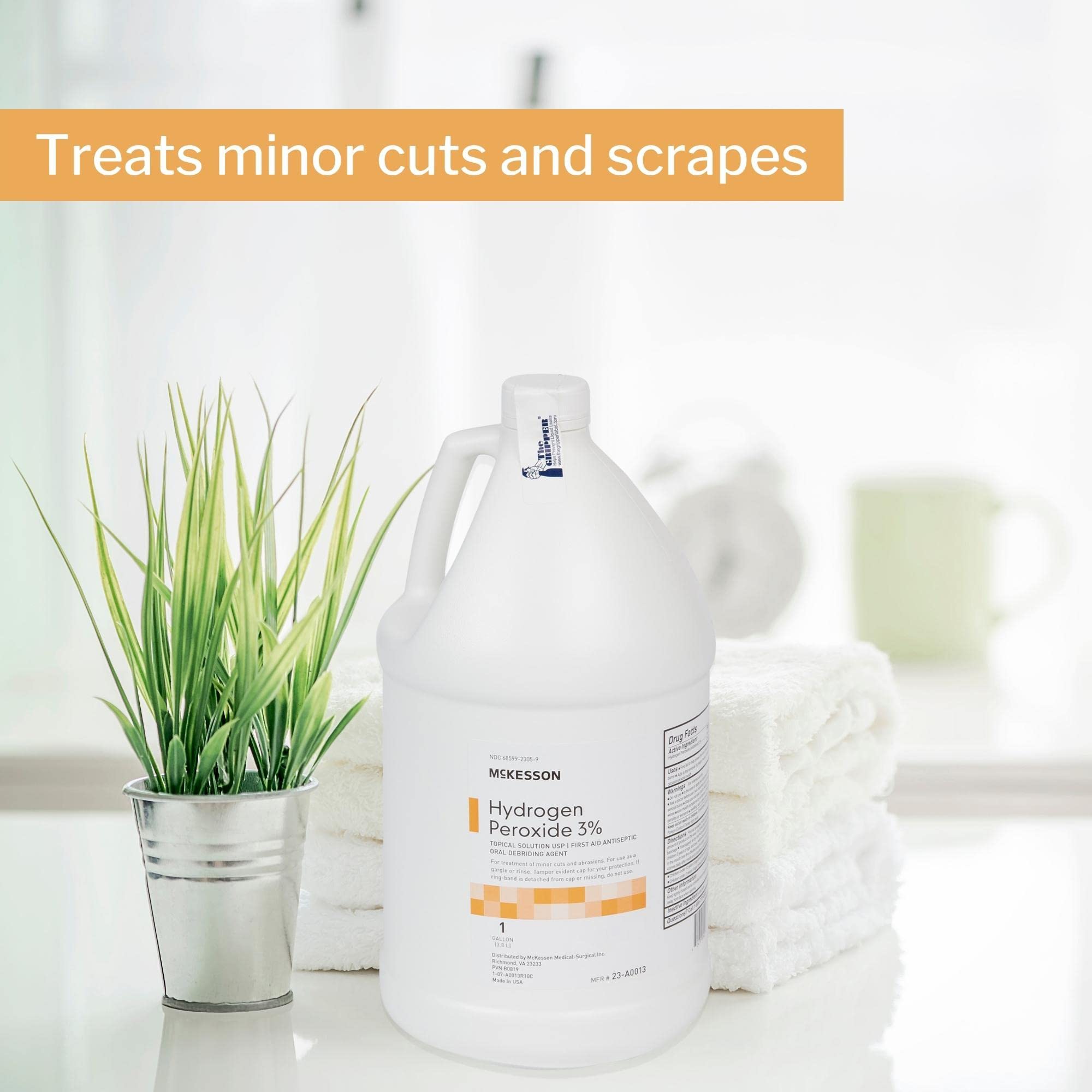 McKesson Hydrogen Peroxide 3%, 1 Gallon [Pack of 4] Bulk, Topical Solution USP, First Aid Antiseptic, Oral Debriding Agent