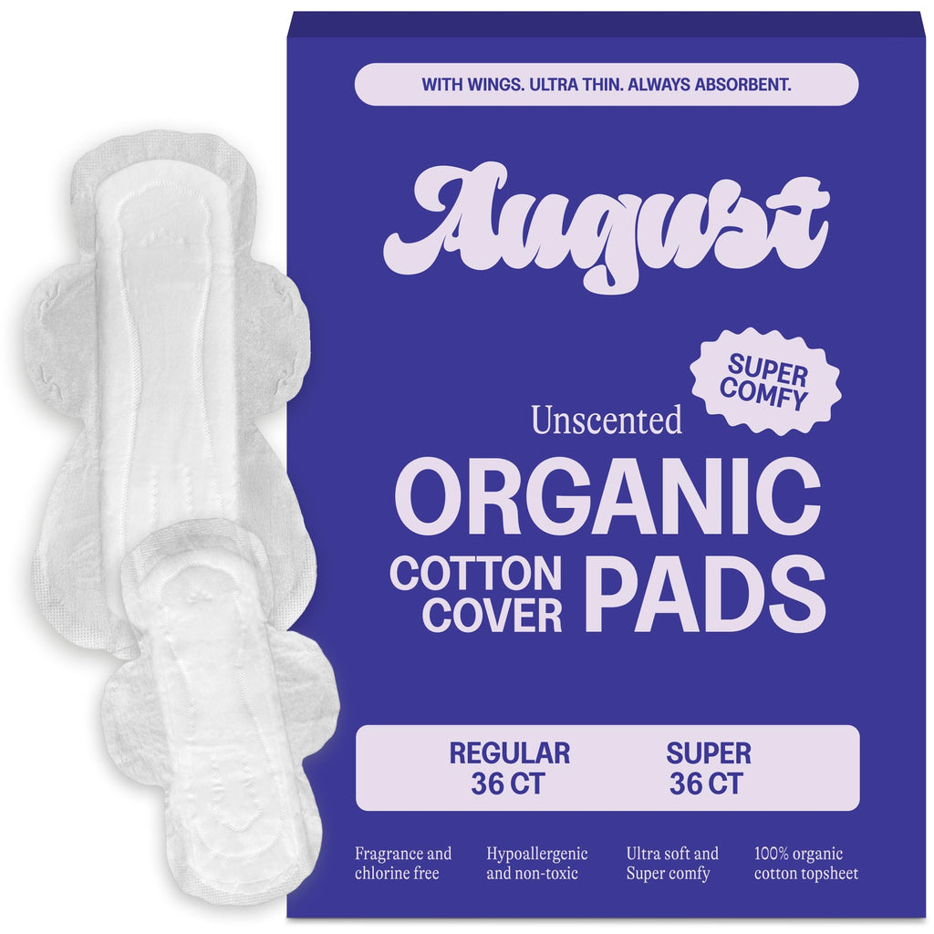 August Regular & Super Cotton Menstrual Pads, 72 (36+36) Ultra Thin Pads with Wings, Hypoallergenic Sanitary Napkins with Organi