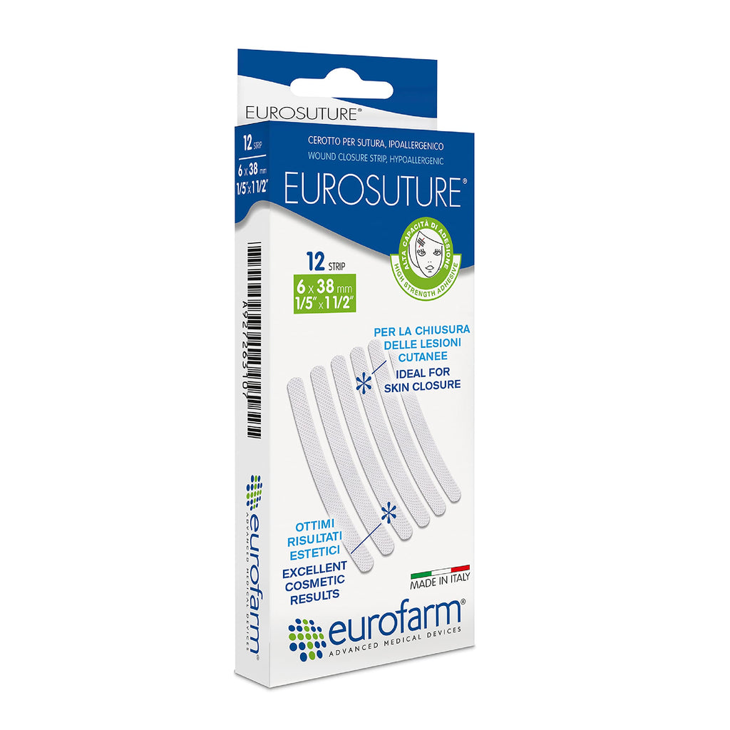 Eurosuture - 1/5 x 1 1/2 in - Skin Closure, Sterile Suture Strips, Dynamic Adherence and Superior Security - 2 Envelopes of 6 St