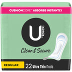 U by Kotex Ultra Thin Pads, Clean & Secure, Regular Absorbency, 22 Count (Packaging May Vary)