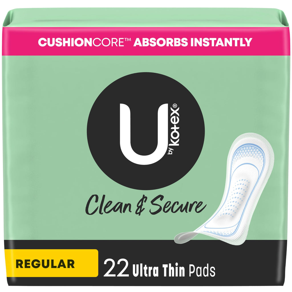U by Kotex Ultra Thin Pads, Clean & Secure, Regular Absorbency, 22 Count (Packaging May Vary)