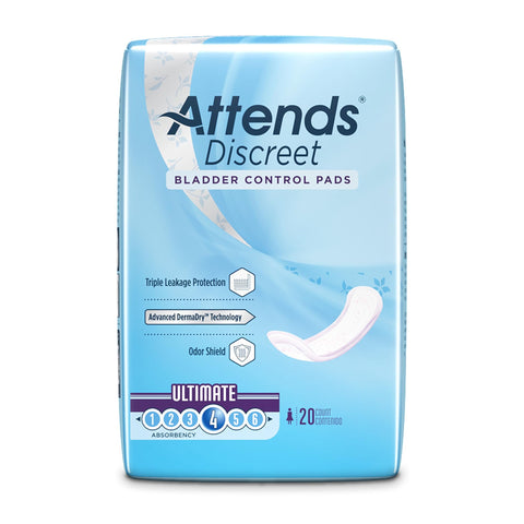 Attends Discreet Incontinence Care Women's Bladder Control Pads with Advanced DermaDry Technology, Ultimate Absorbency, 15'' Lon