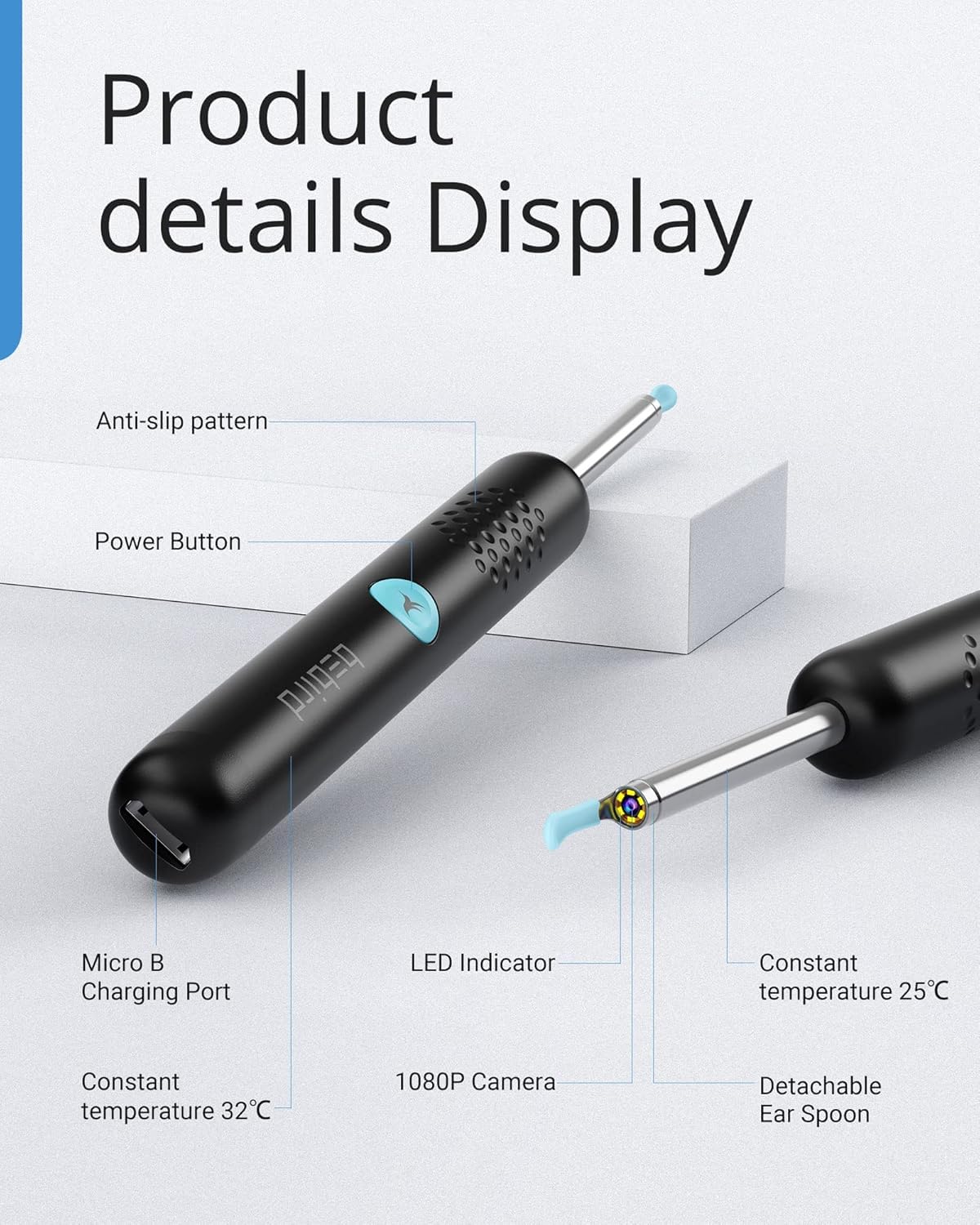 BEBIRD Ear Wax Removal Tool with HD Camera - R1 Upgraded Smart Visual Ear Cleaner with Otoscope, Ear Viewer with 6 LED Light & M