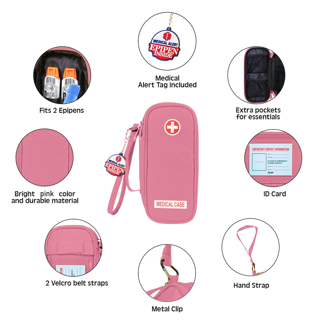 Jayour EpiPen Medical Carrying Case Insulated, Travel Medication Organizer Bag Emergency Medical Pouch, Fits 2 EpiPens, Asthma I