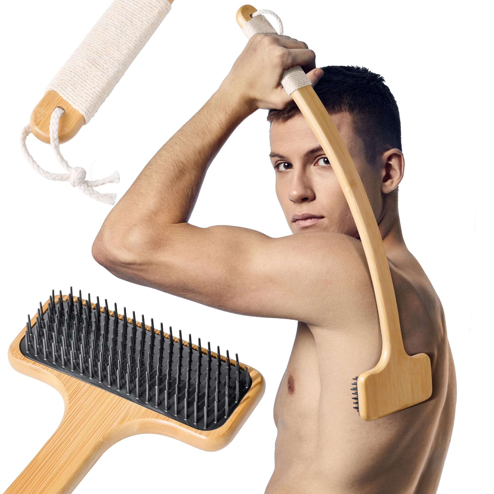 Bamboo Back Scratcher for Men, 22 Long Handle Wooden Back Scratcher For Women, Soft Wide Head Backscratchers for Comfortable B