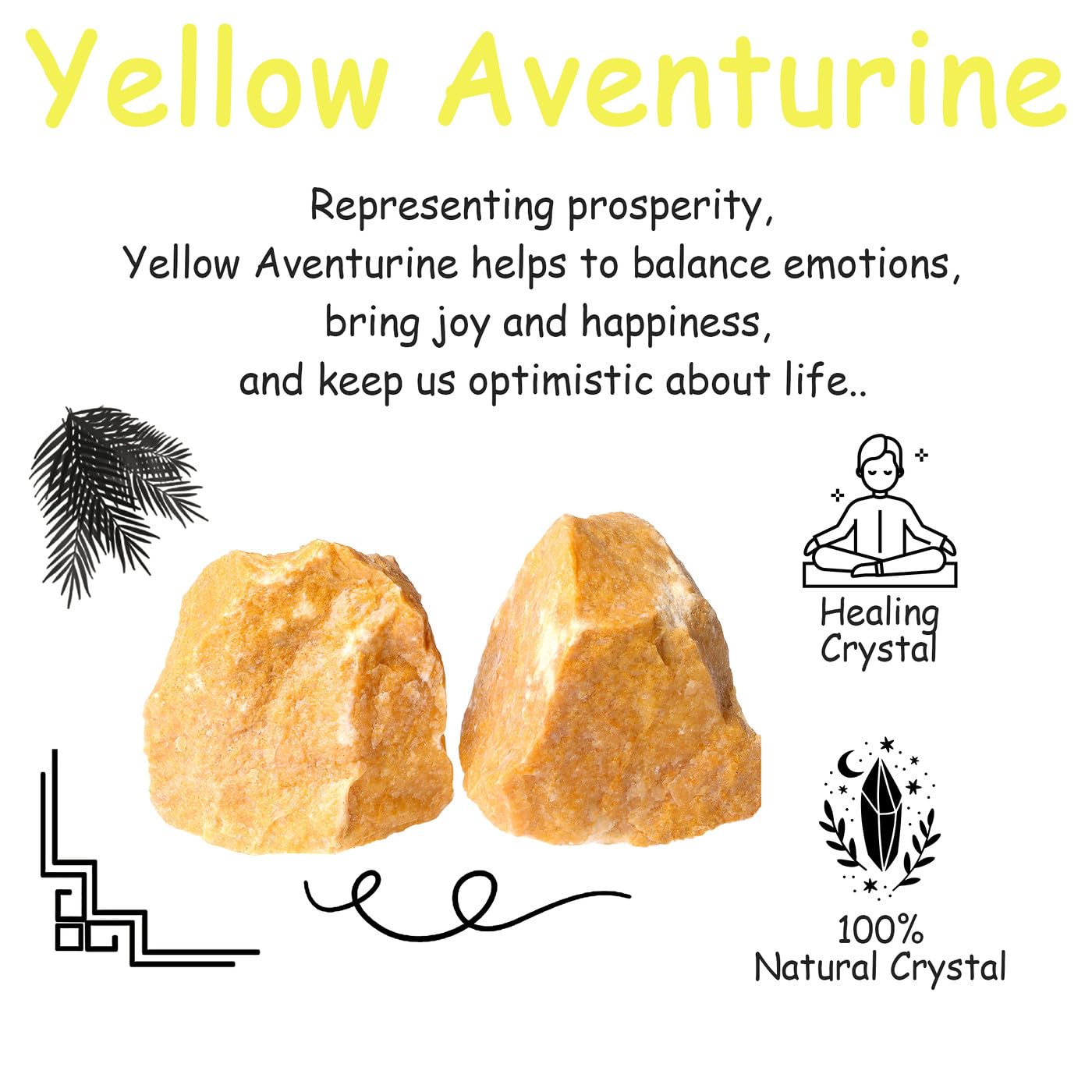 NUKAYAI 2Pcs Yellow Aventurine 1.8-2.2 Large Natural Raw Crystals Healing Crystal Yellow Aventurine Stones Rough Rocks for Wrapp