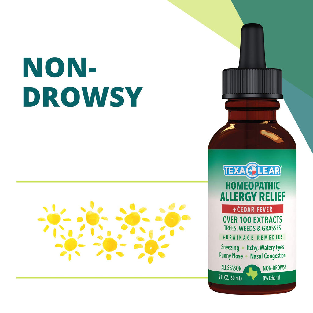 TexaClear All Season Allergy Relief Drops Homeopathic, Non-Drowsy, Safe, Effective Remedy - Extracts from Trees, Weeds & Grasses
