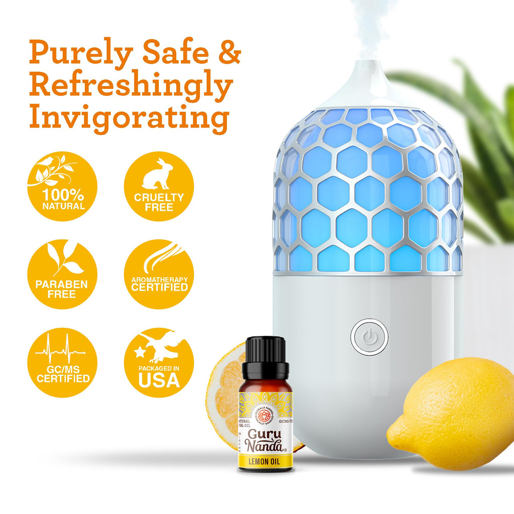 GuruNanda Lemon Essential Oil - 100% Pure, Natural, Undiluted Aromatherapy Oil for Diffusers, Massage & DIY Recipes - Fresh Citr