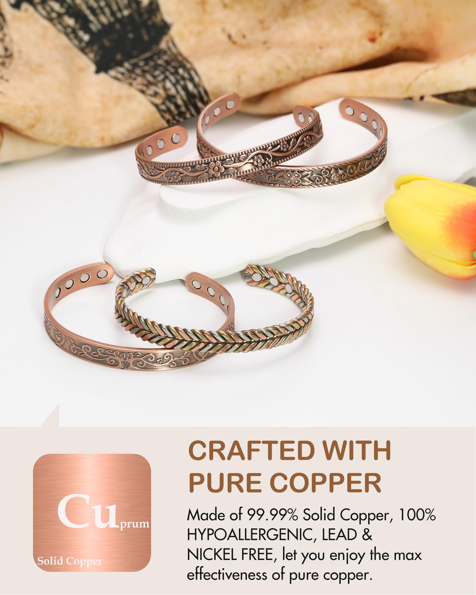 Feraco Copper Bracelet for Women, Ultra Strength Magnetic Bracelets, 99.99% Pure Copper Cuff Bangle with 3500 Gauss Neodymium Ma